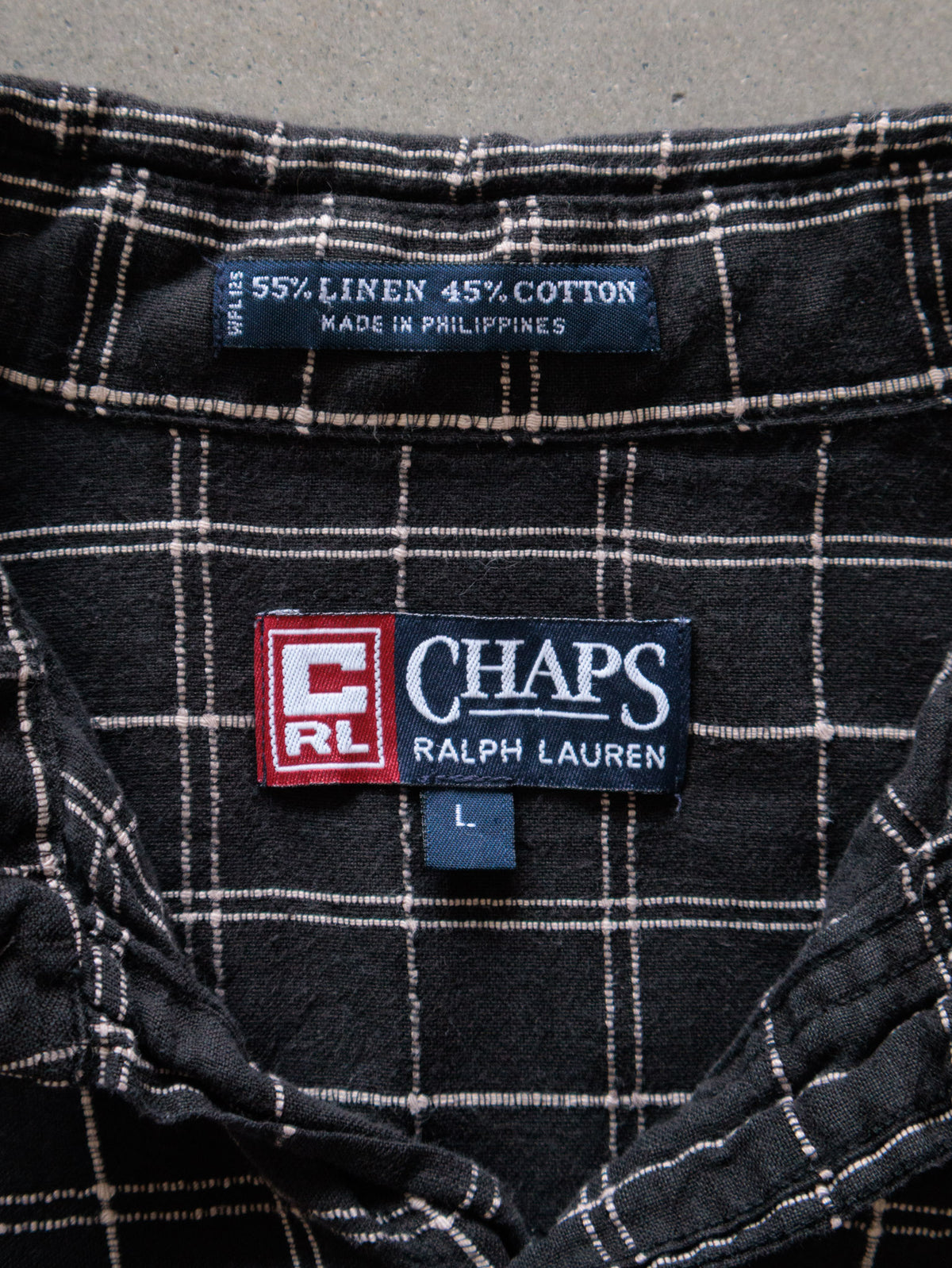 Vintage 90s Black Windowpane Plaid Chaps Ralph Lauren Short Sleeve Shirt (L)