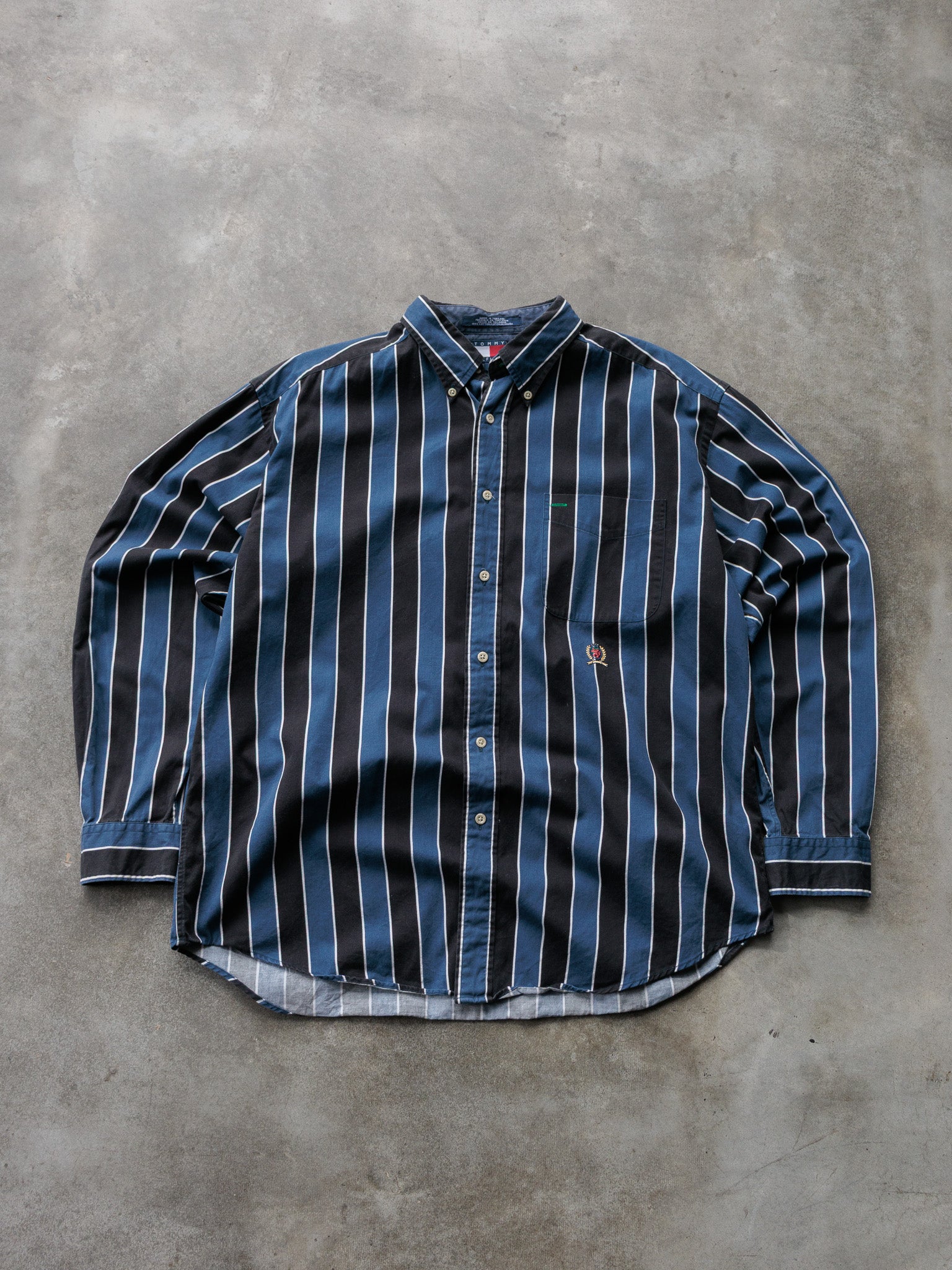 Vintage 00s Navy Striped Tommy Hilfiger Shirt (L)