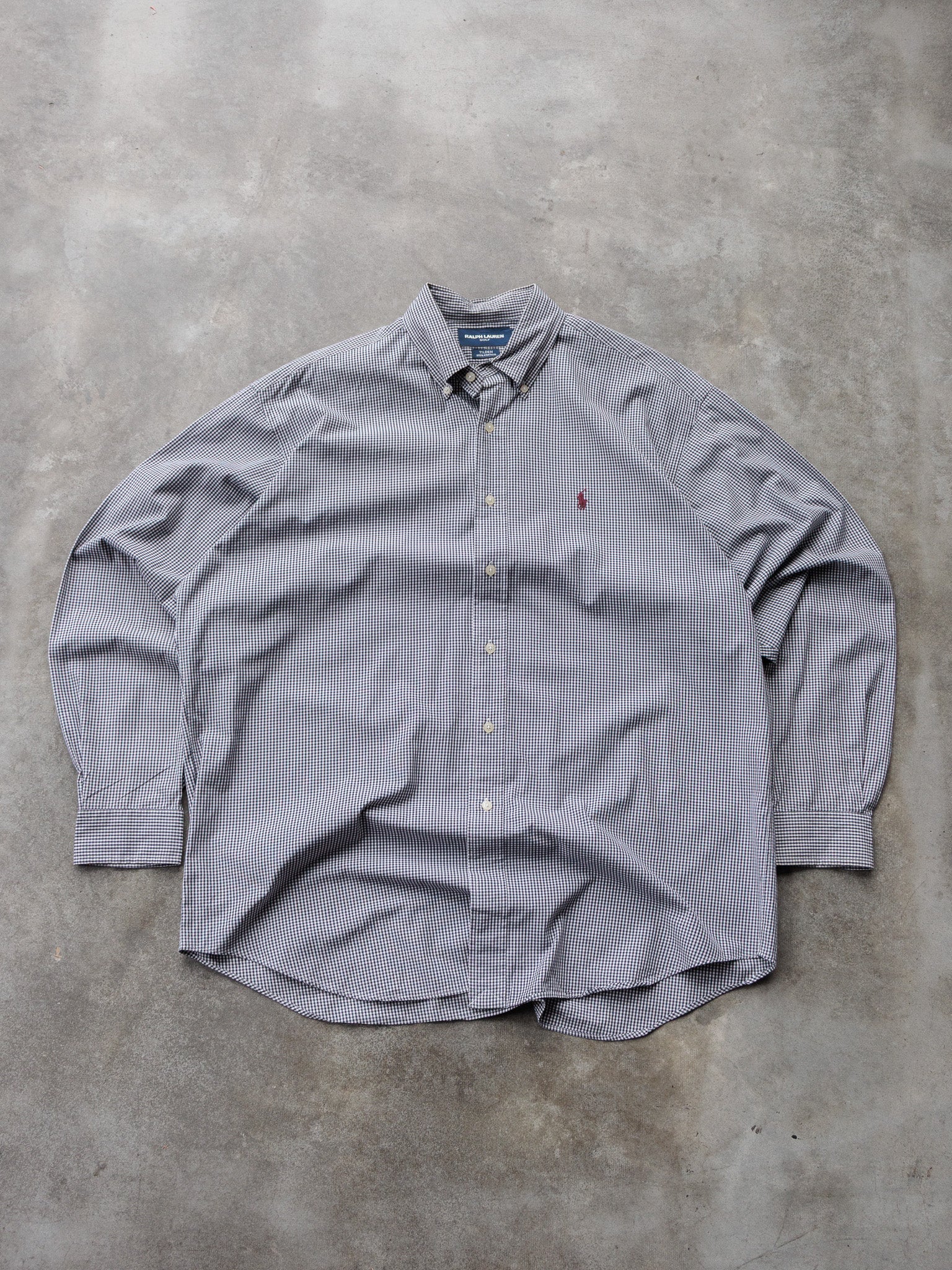 Vintage Navy Gingham Ralph Lauren Golf Shirt (L)