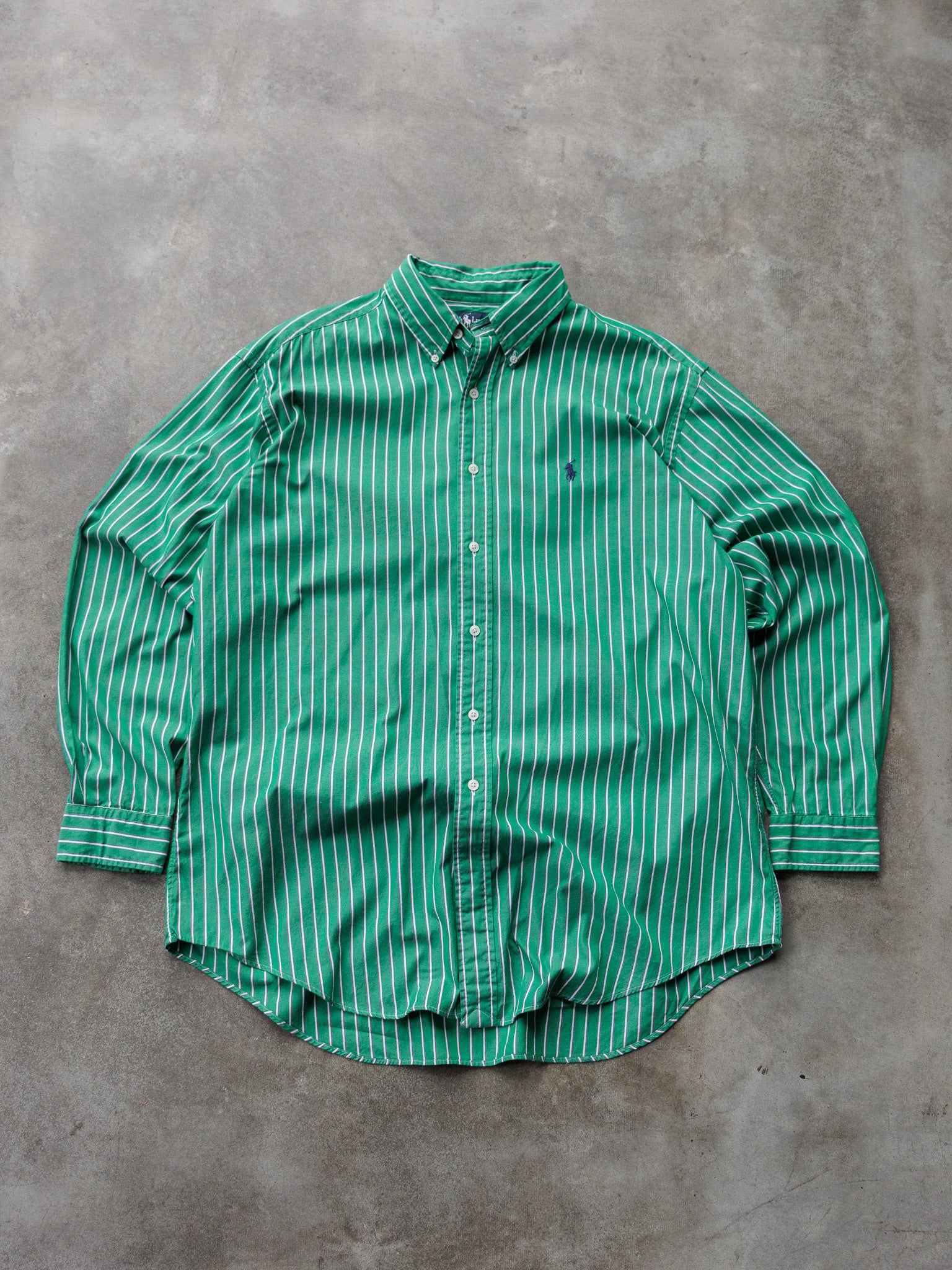 Vintage 00s Green Striped Ralph Lauren Shirt (L)