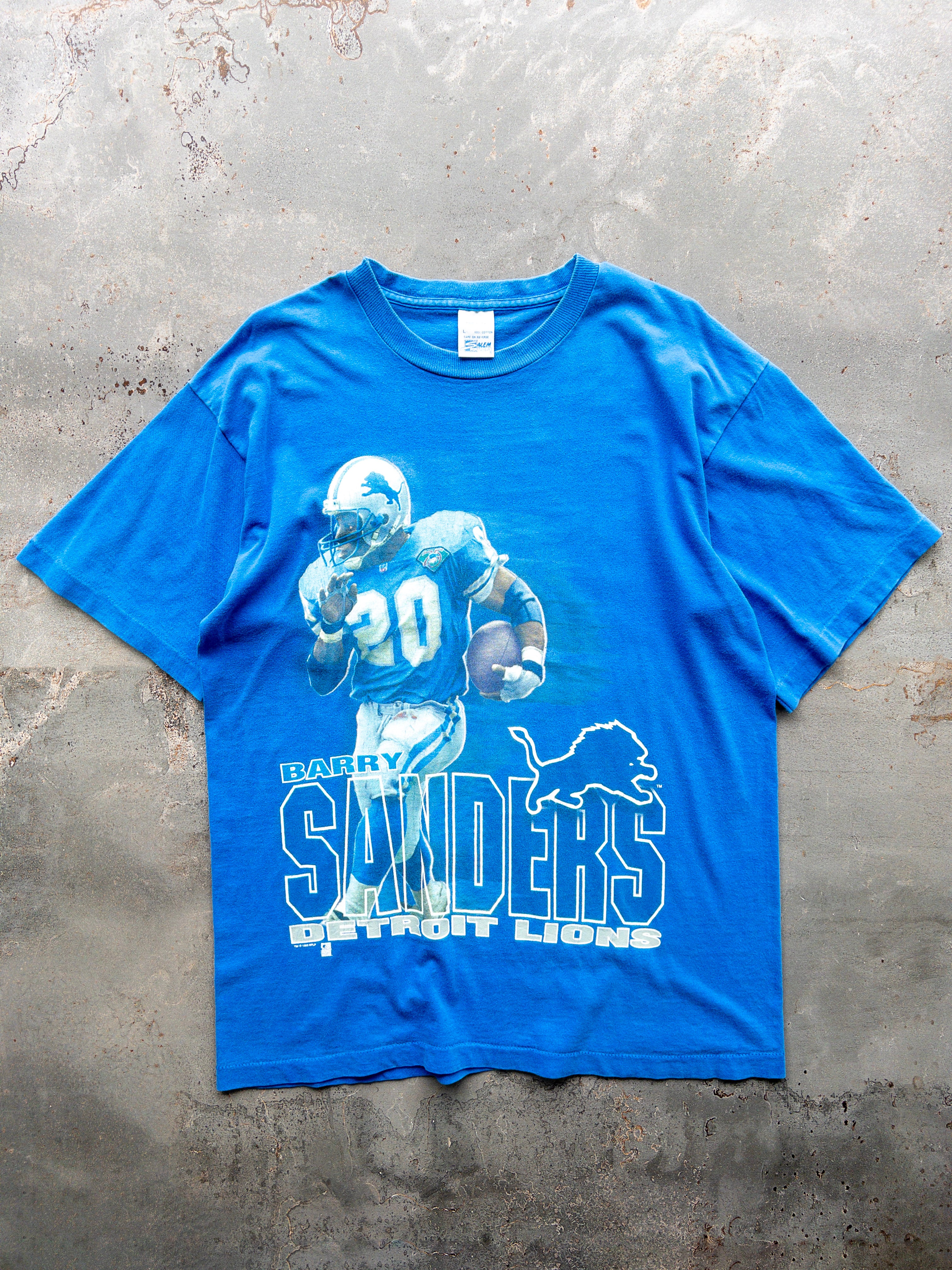 Vintage 1995 NFL Salem Barry Sanders Detroit Lions T-shirt Tee Royal Blue L