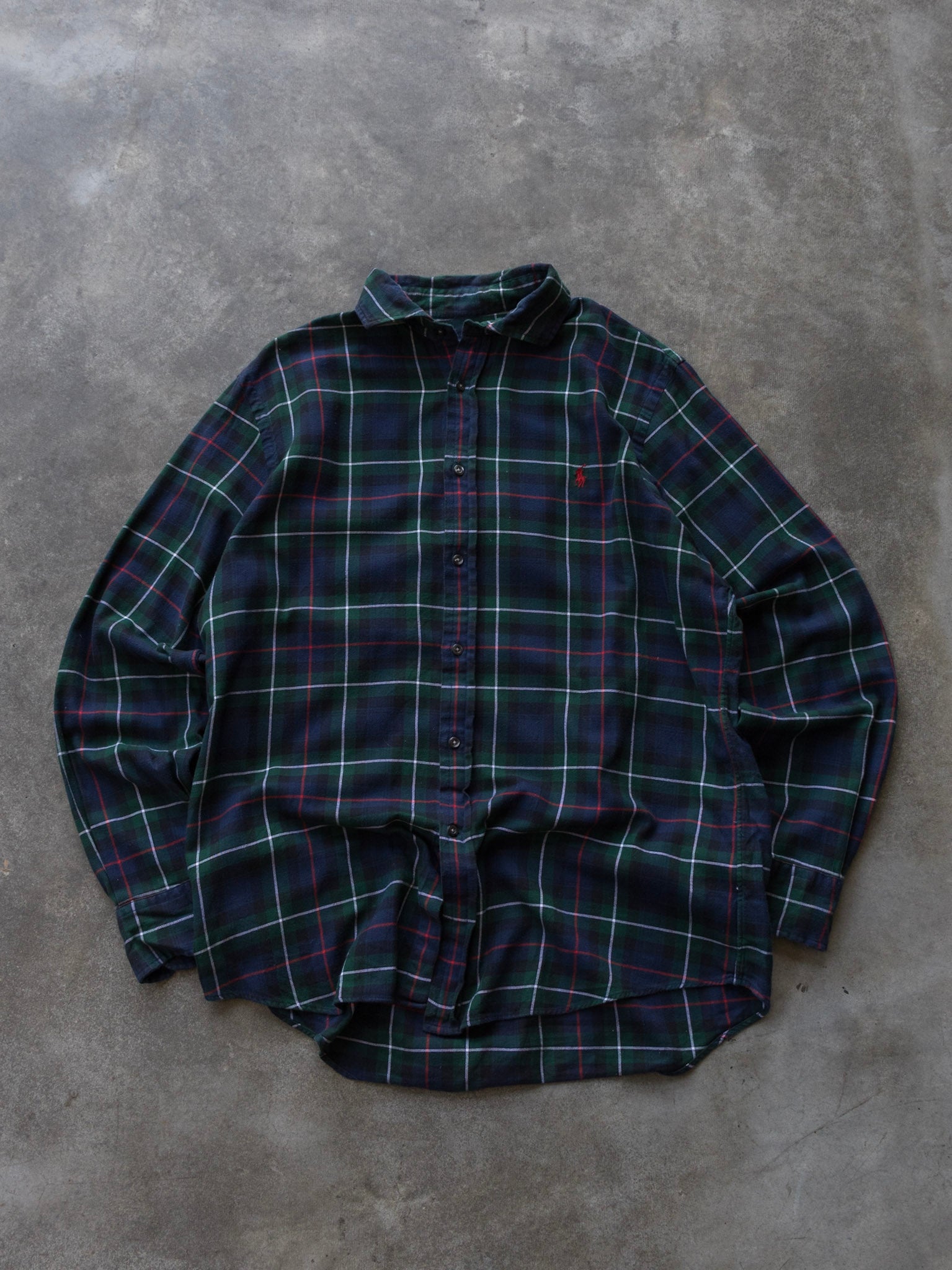 Vintage Green Blue Plaid Ralph Lauren Shirt (L)