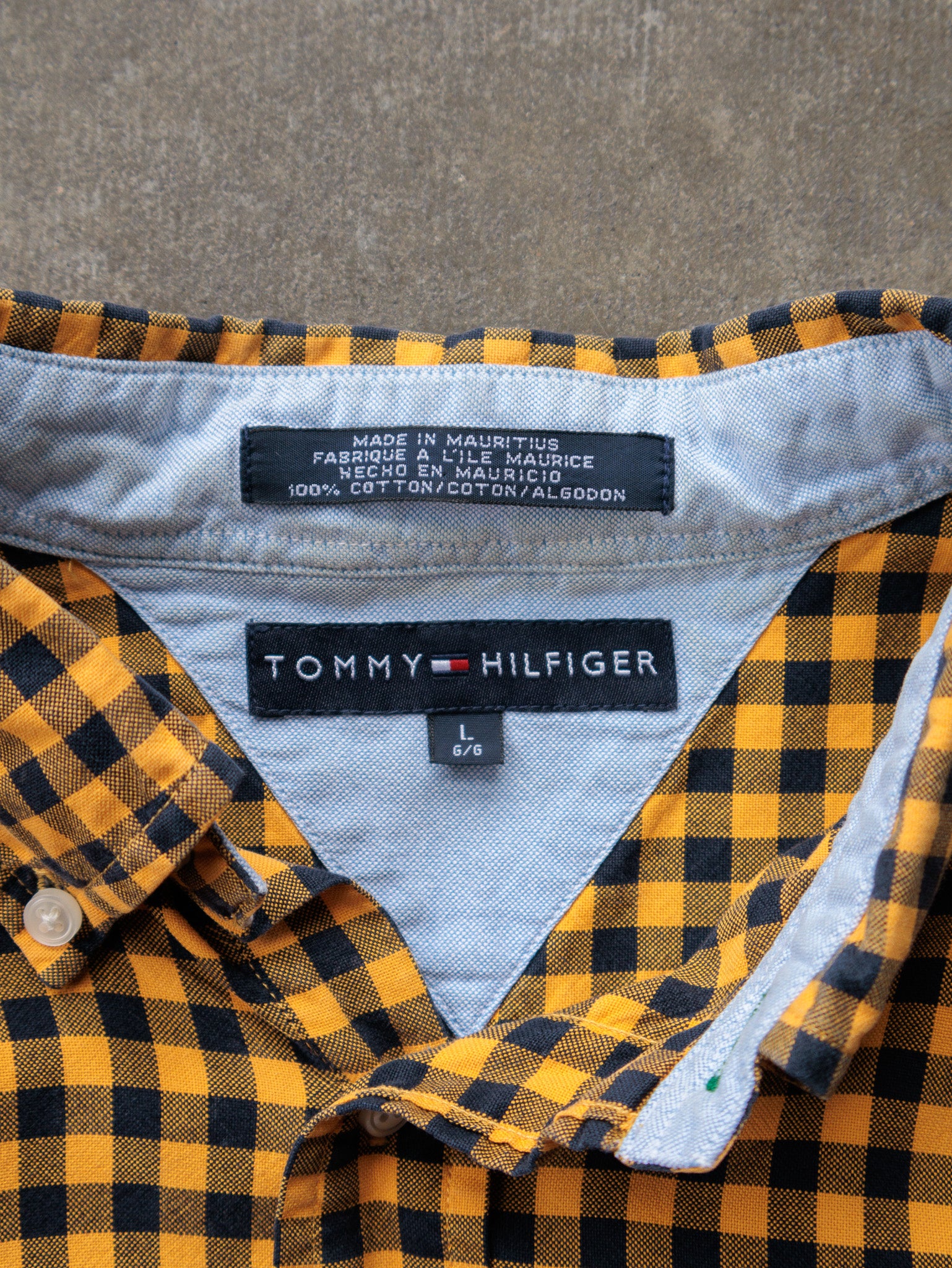 Vintage 90s Yellow Gingham Tommy Hilfiger Shirt (L)