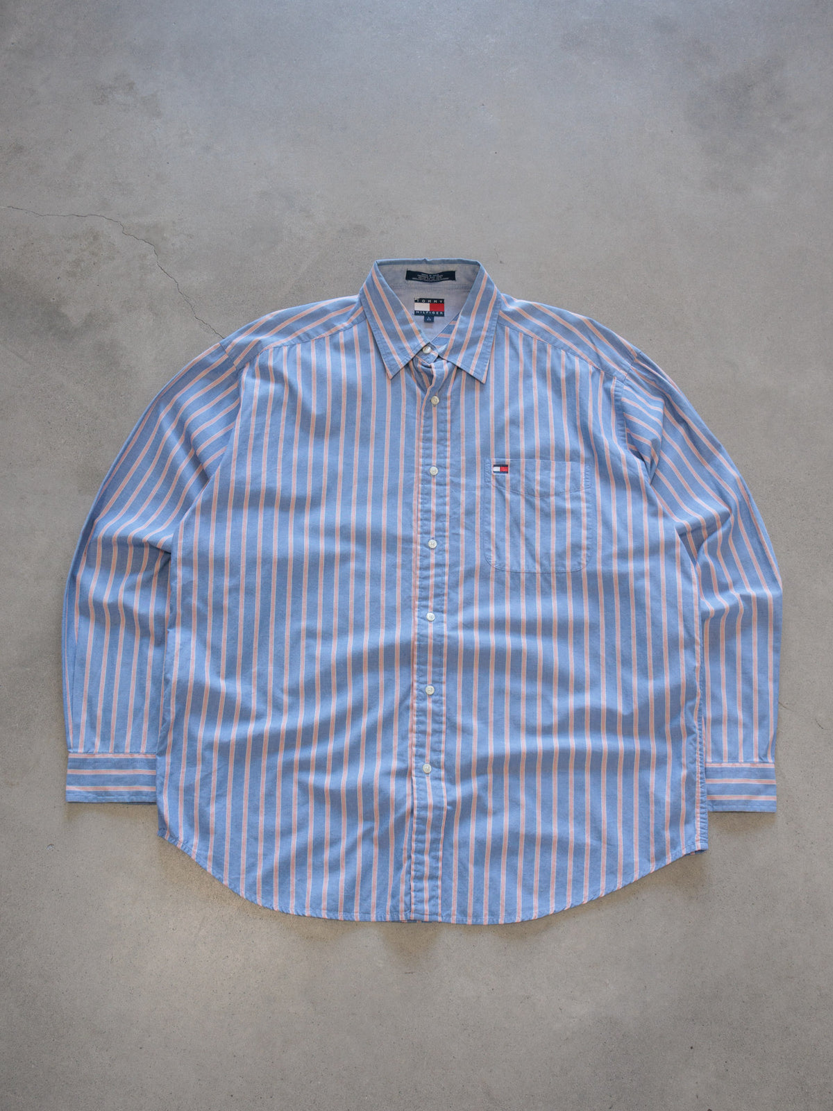 Vintage Blue Striped Tommy Hilfiger Shirt (L)