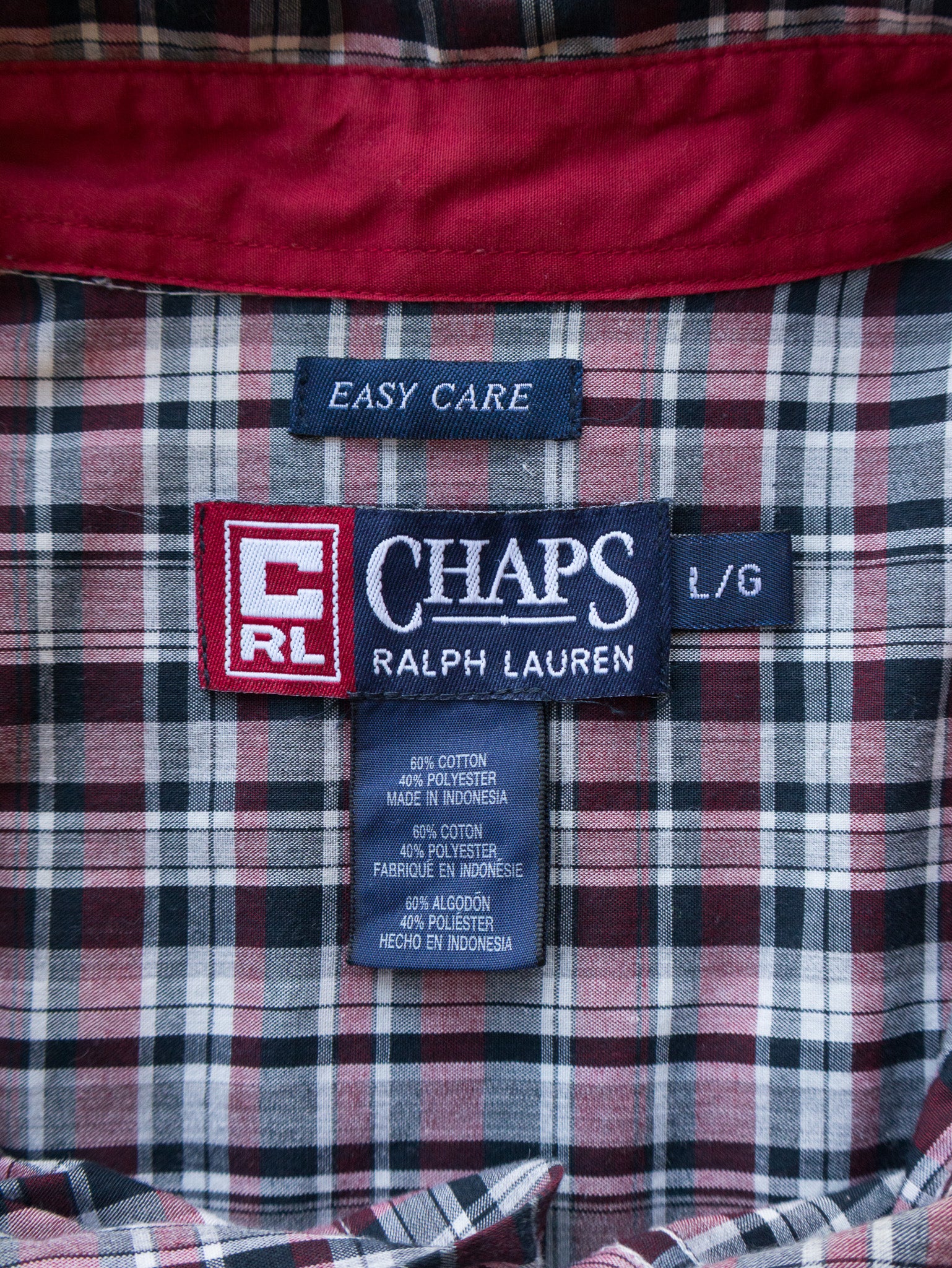 Vintage Burgundy & Navy Chaps Ralph Lauren Check Shirt (L)