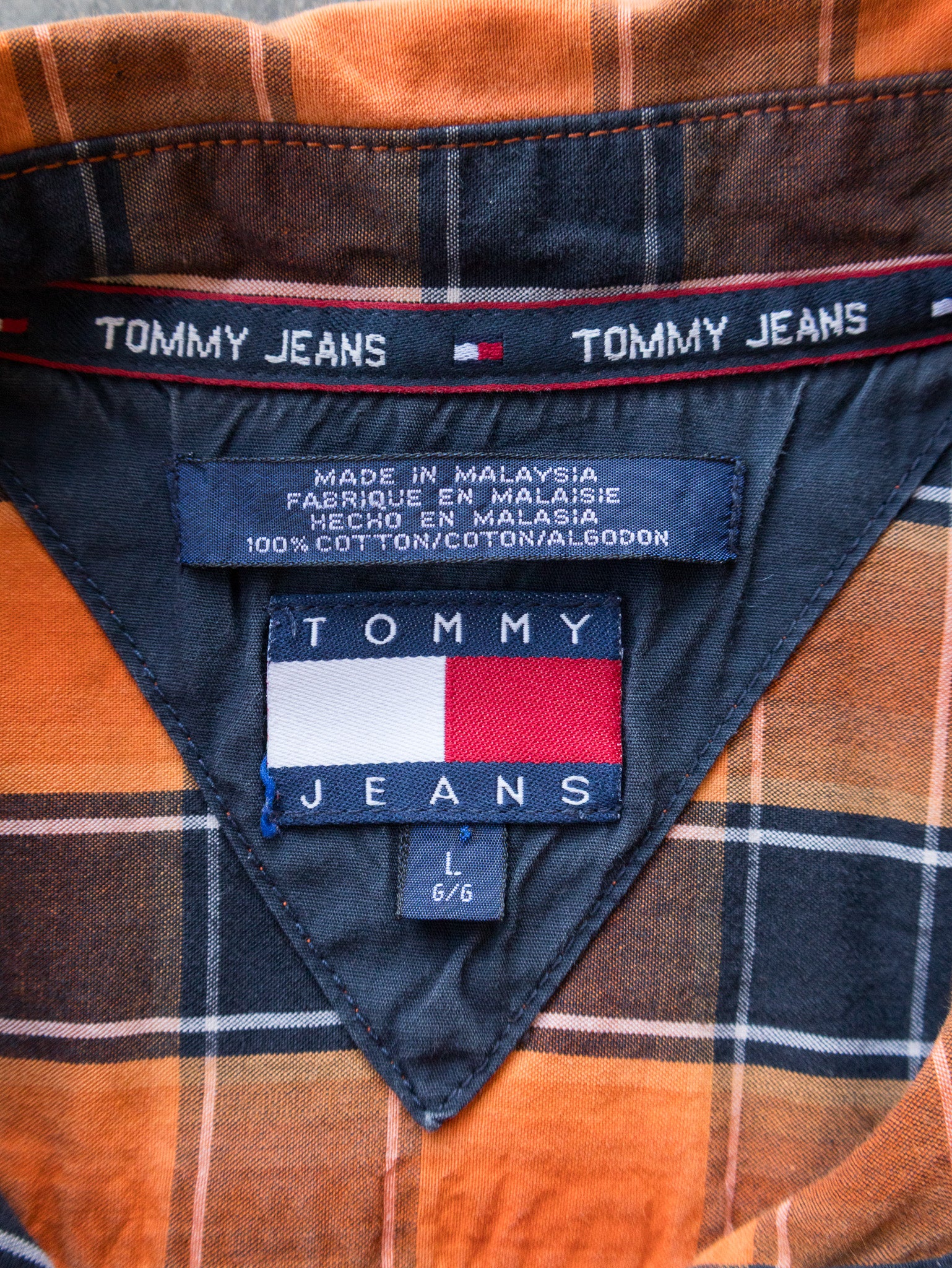 Vintage Orange & Navy Tommy Jeans Check Shirt (L)