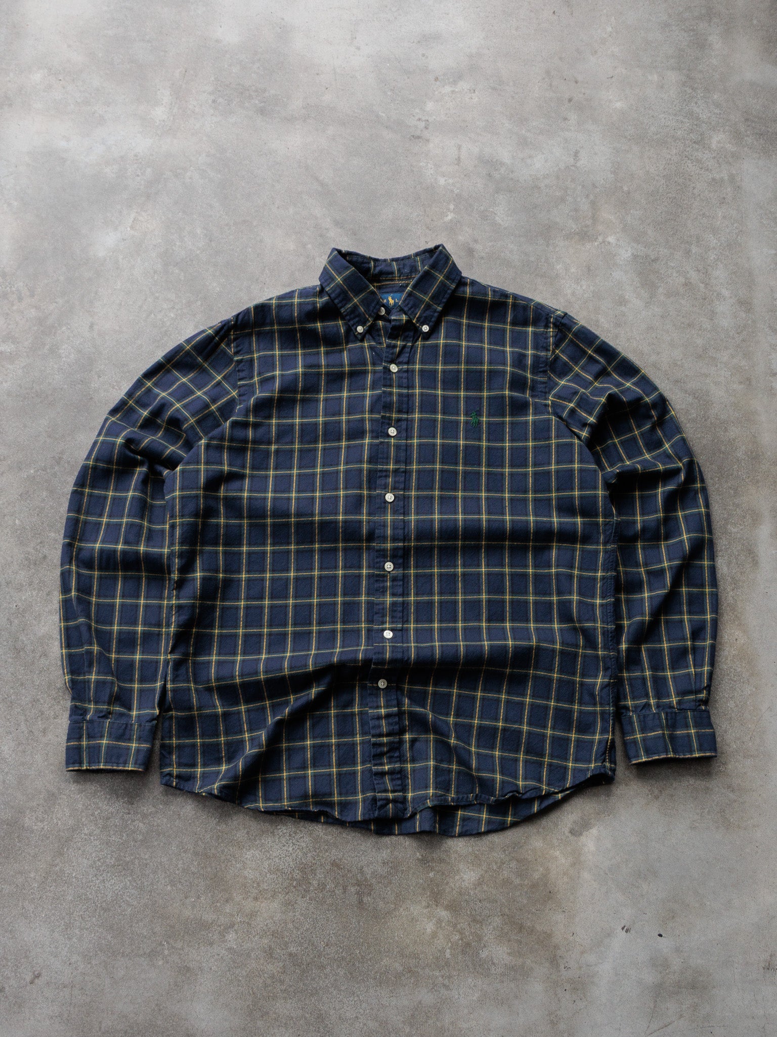 Vintage Navy Plaid Ralph Lauren Flannel Shirt (M)