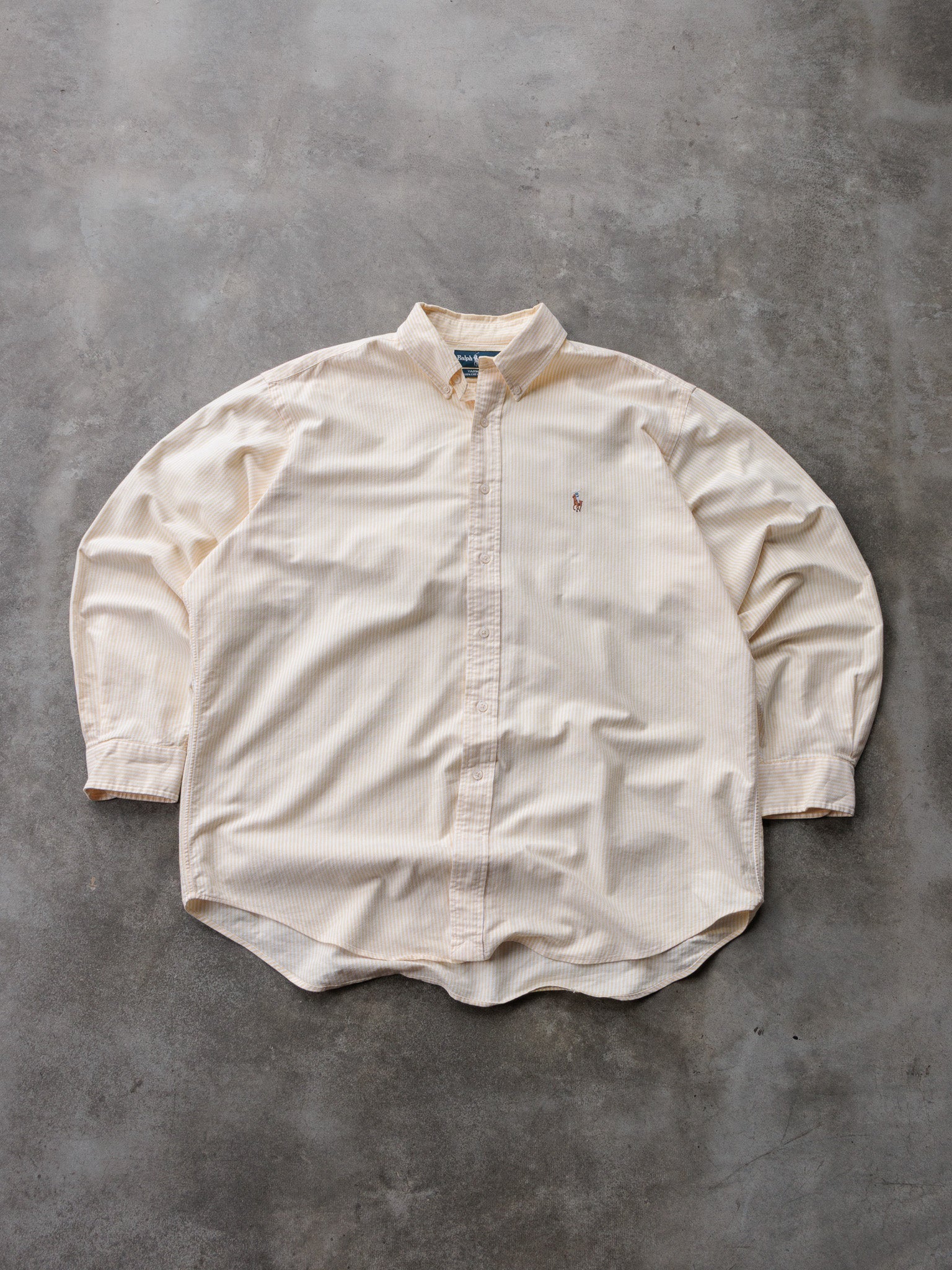 Vintage 90s Yellow Striped Ralph Lauren Shirt (XL)