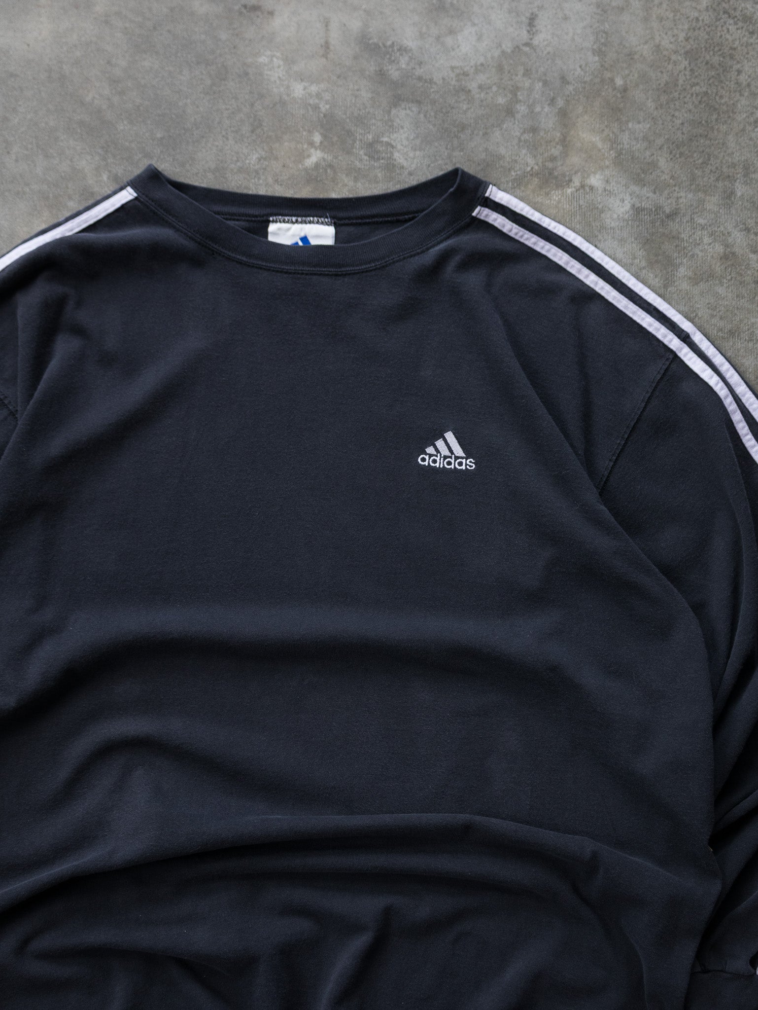 Vintage 90s Black Adidas 3-Stripe Long Sleeve (XL)