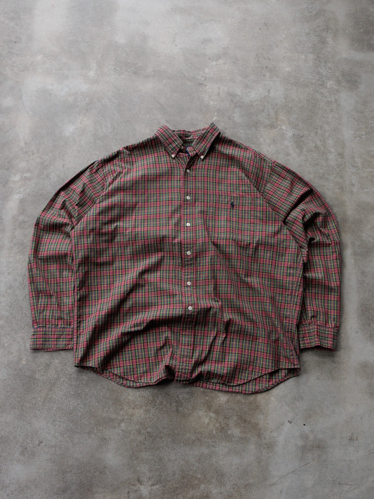 Vintage 90s Pink Plaid Ralph Lauren Shirt (XL)