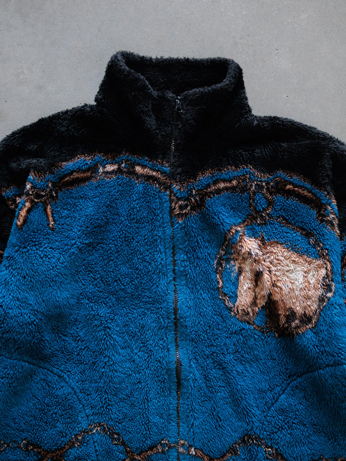 Vintage 90s Blue Horses Sherpa Jacket (M)