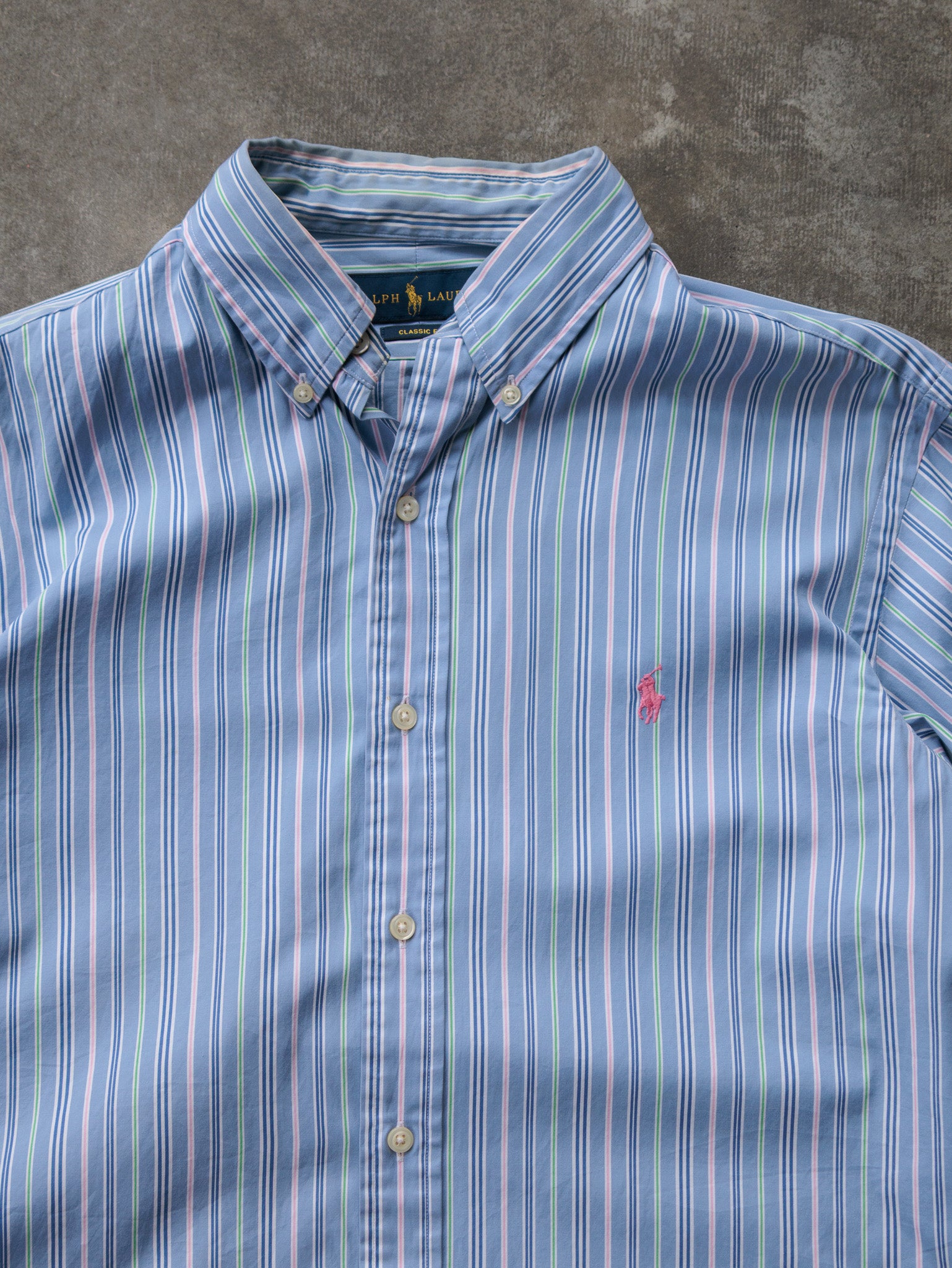 Vintage Blue Striped Ralph Lauren Shirt (M)