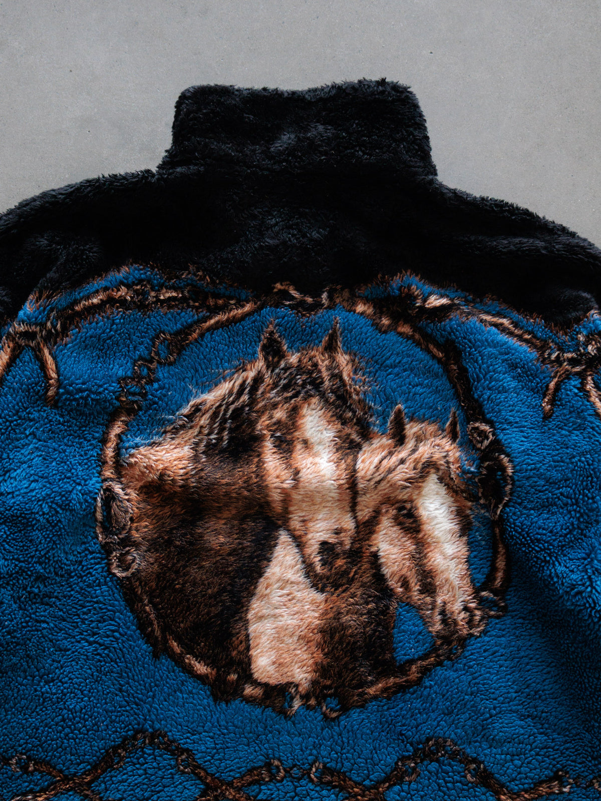 Vintage 90s Blue Horses Sherpa Jacket (M)