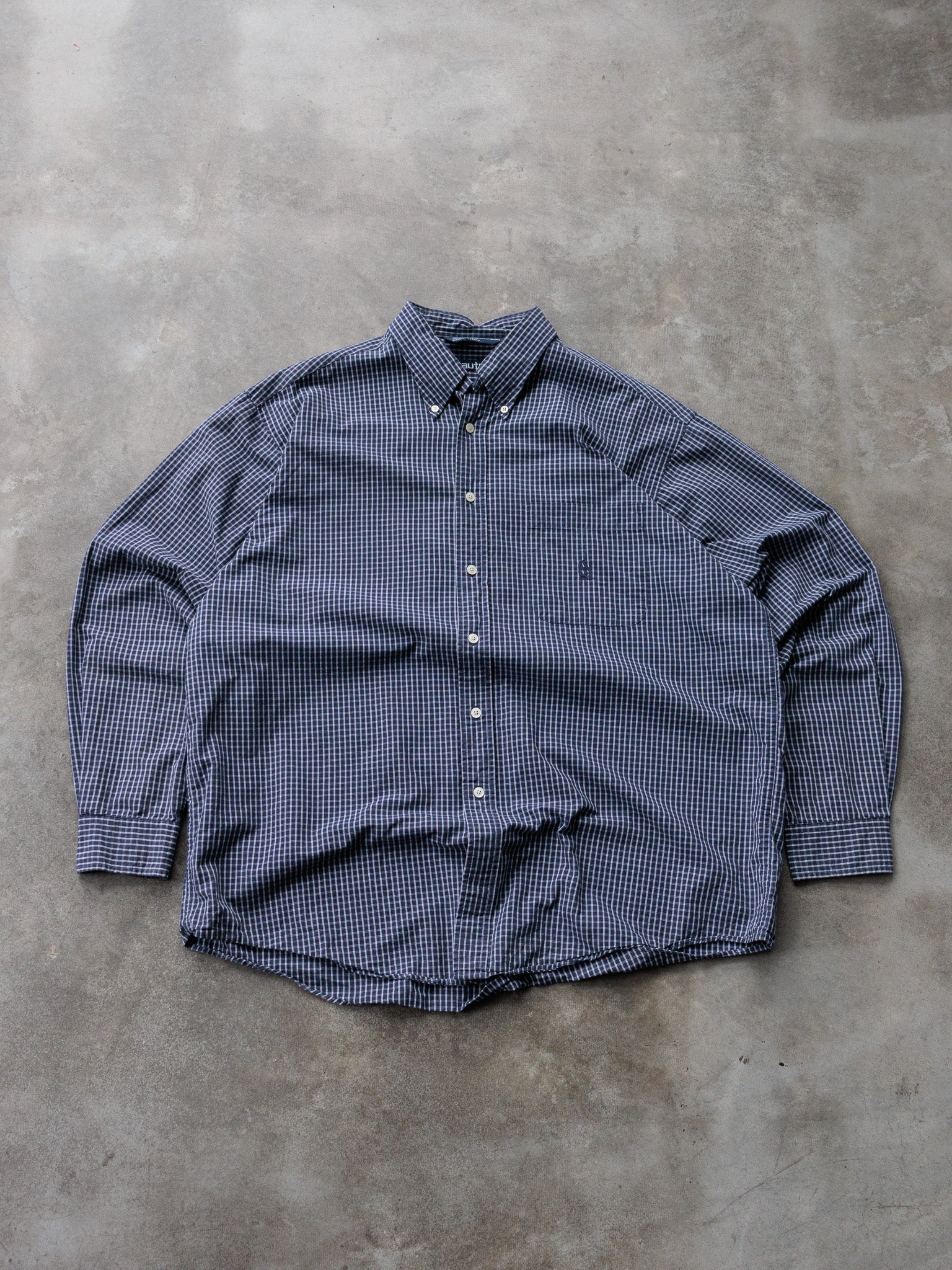 Vintage Navy Plaid Nautica Shirt (XL)