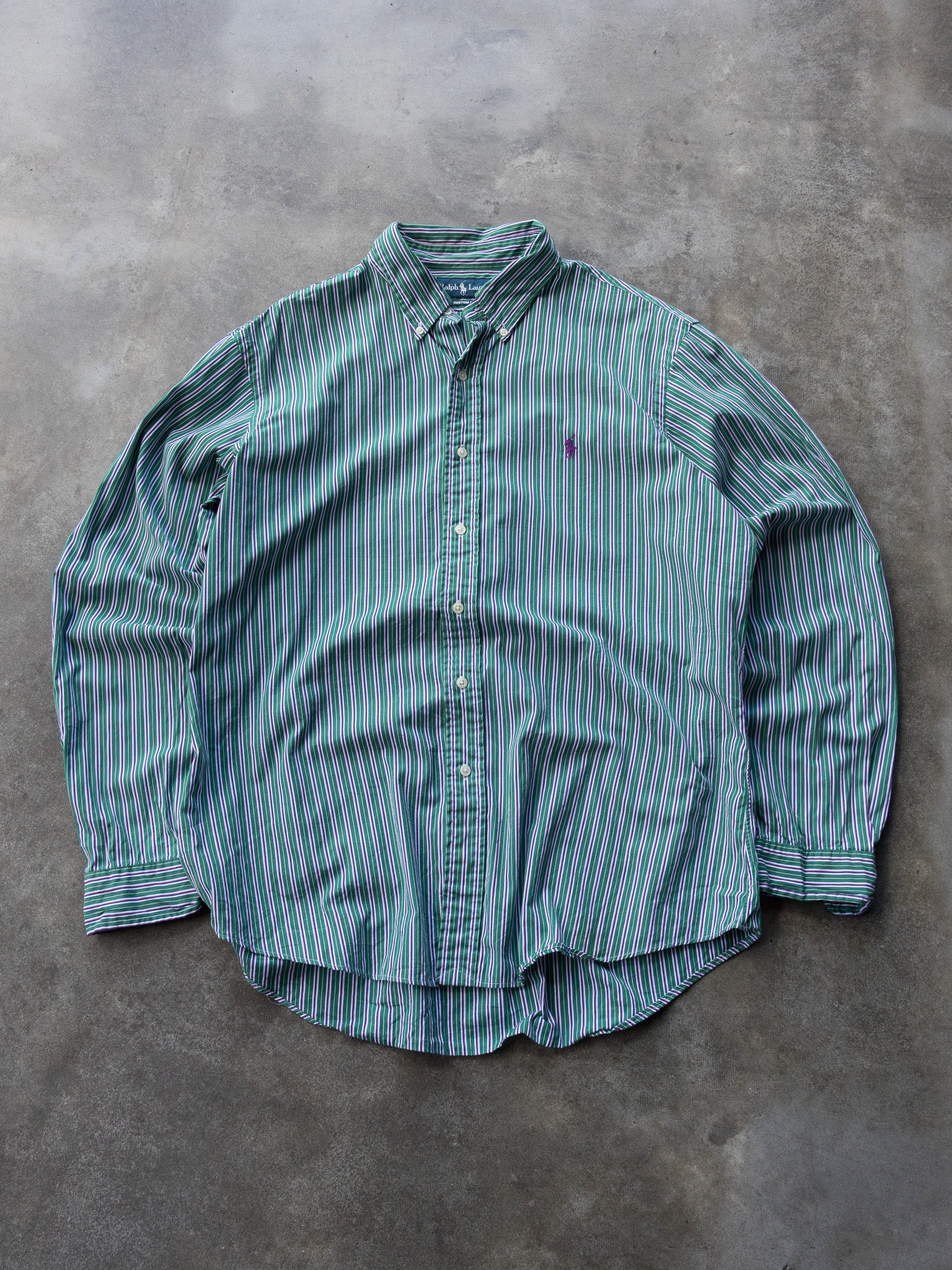 Vintage 00s Green Ralph Lauren Striped Shirt (XL)