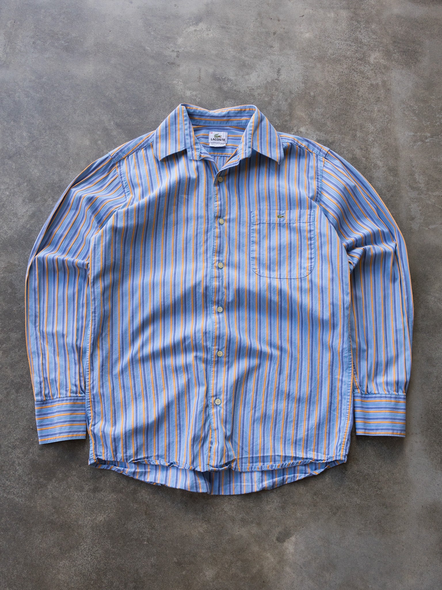Vintage Blue & Orange Lacoste Striped Shirt (M)