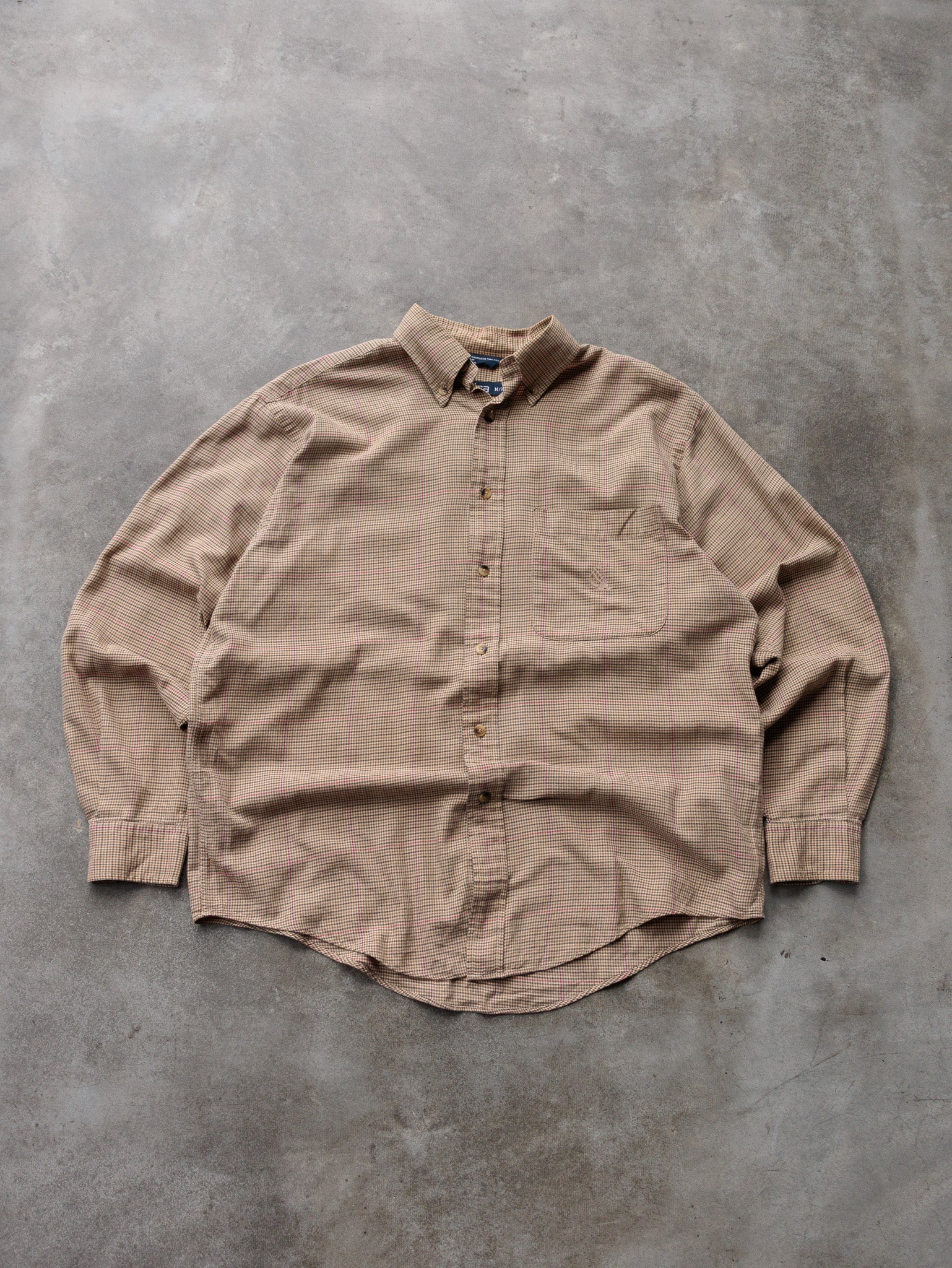 Vintage 00s Beige Tattersall Nautica Shirt (M)