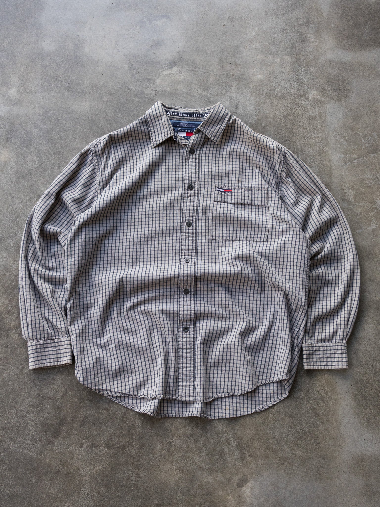 Vintage 90s Grey Tommy Jeans Plaid Shirt (M)