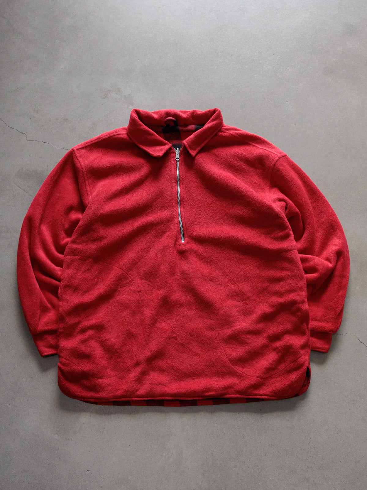 Vintage 90s Red Plaid Marlboro Reversible Fleece Quarter Zip (-)
