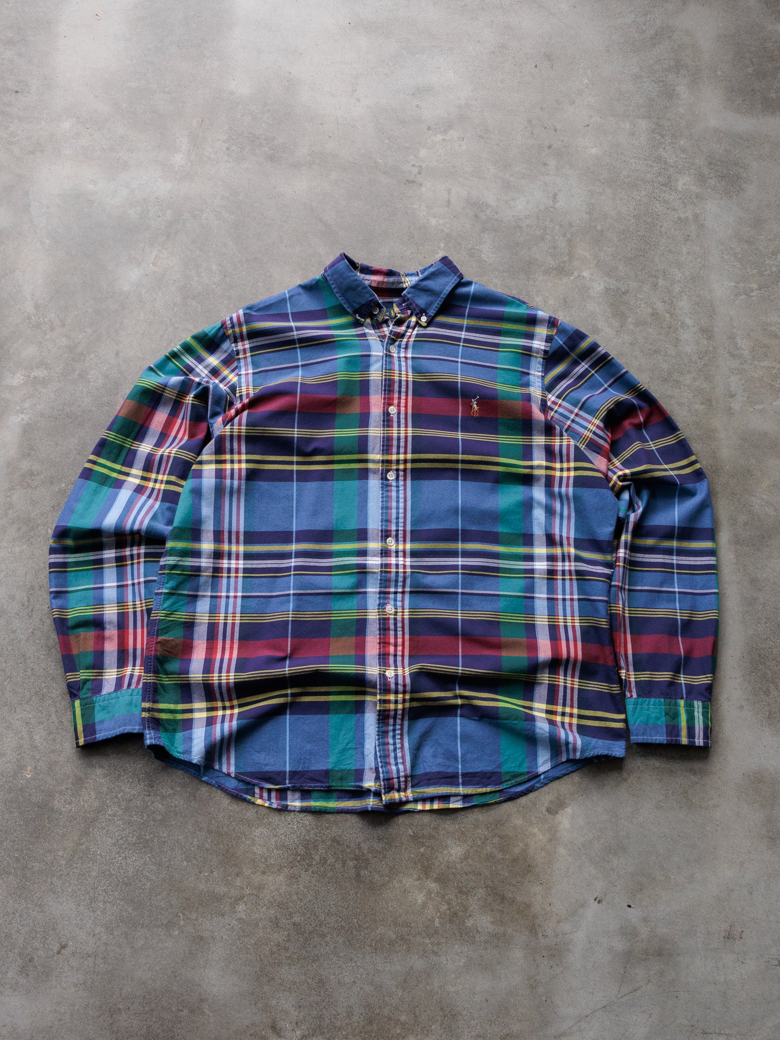 Vintage Blue Plaid Ralph Lauren Shirt (XL)