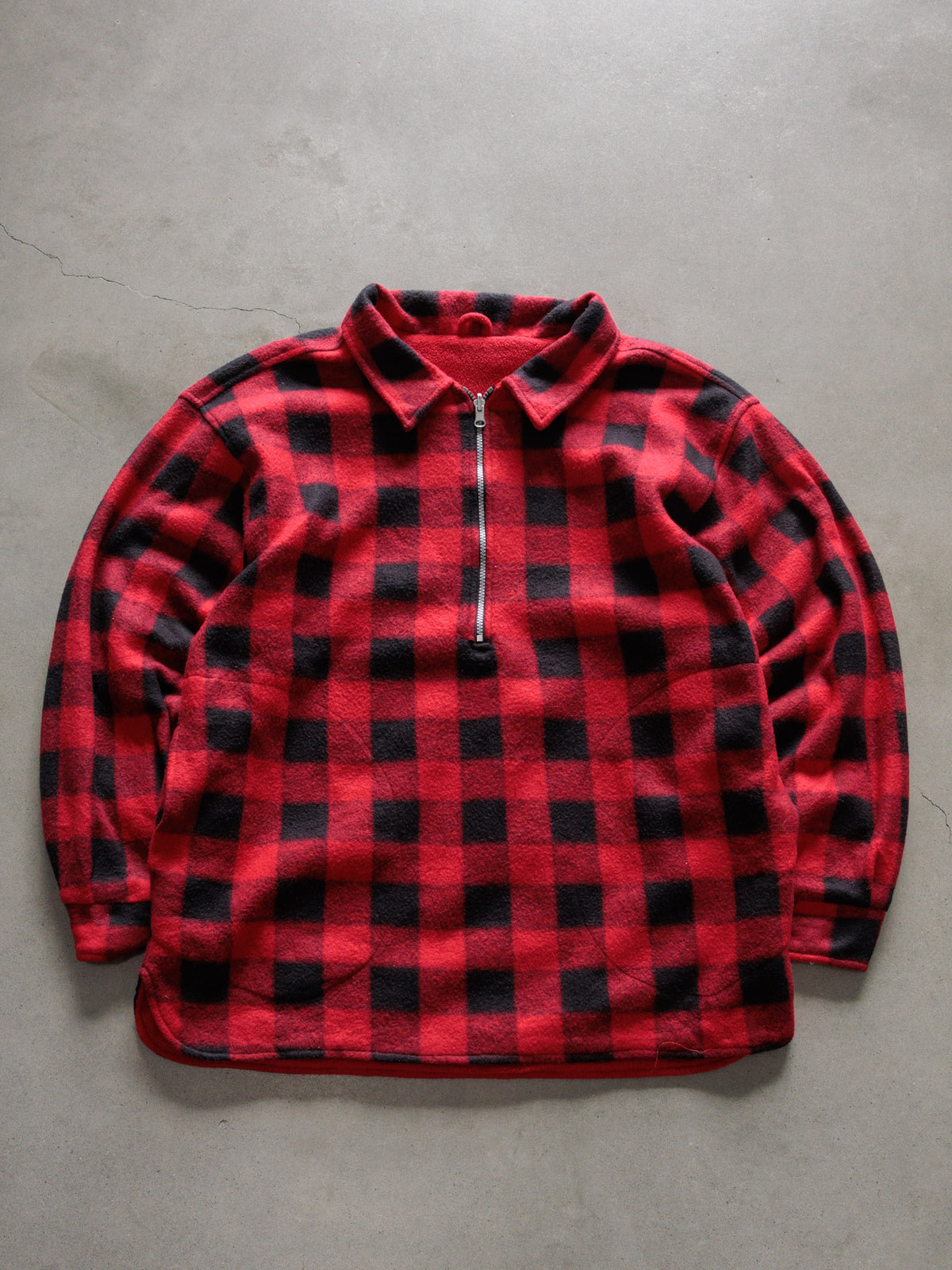 Vintage 90s Red Plaid Marlboro Reversible Fleece Quarter Zip (-)