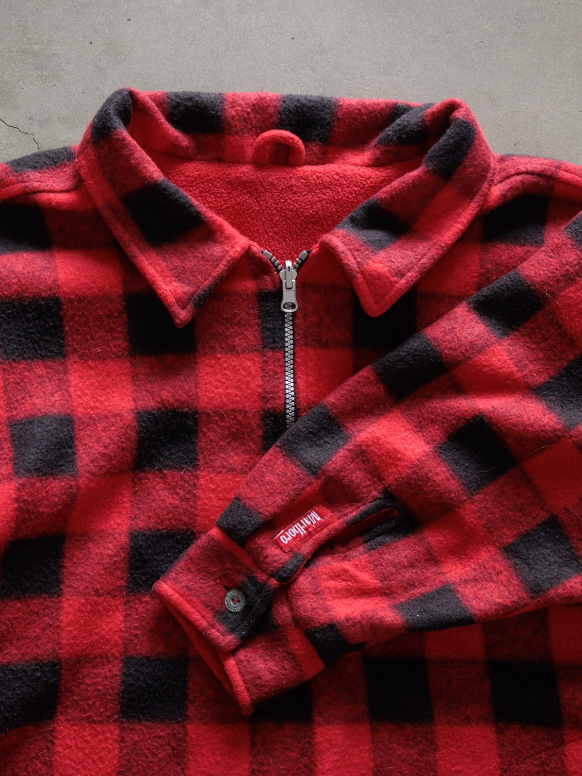 Vintage 90s Red Plaid Marlboro Reversible Fleece Quarter Zip (-)