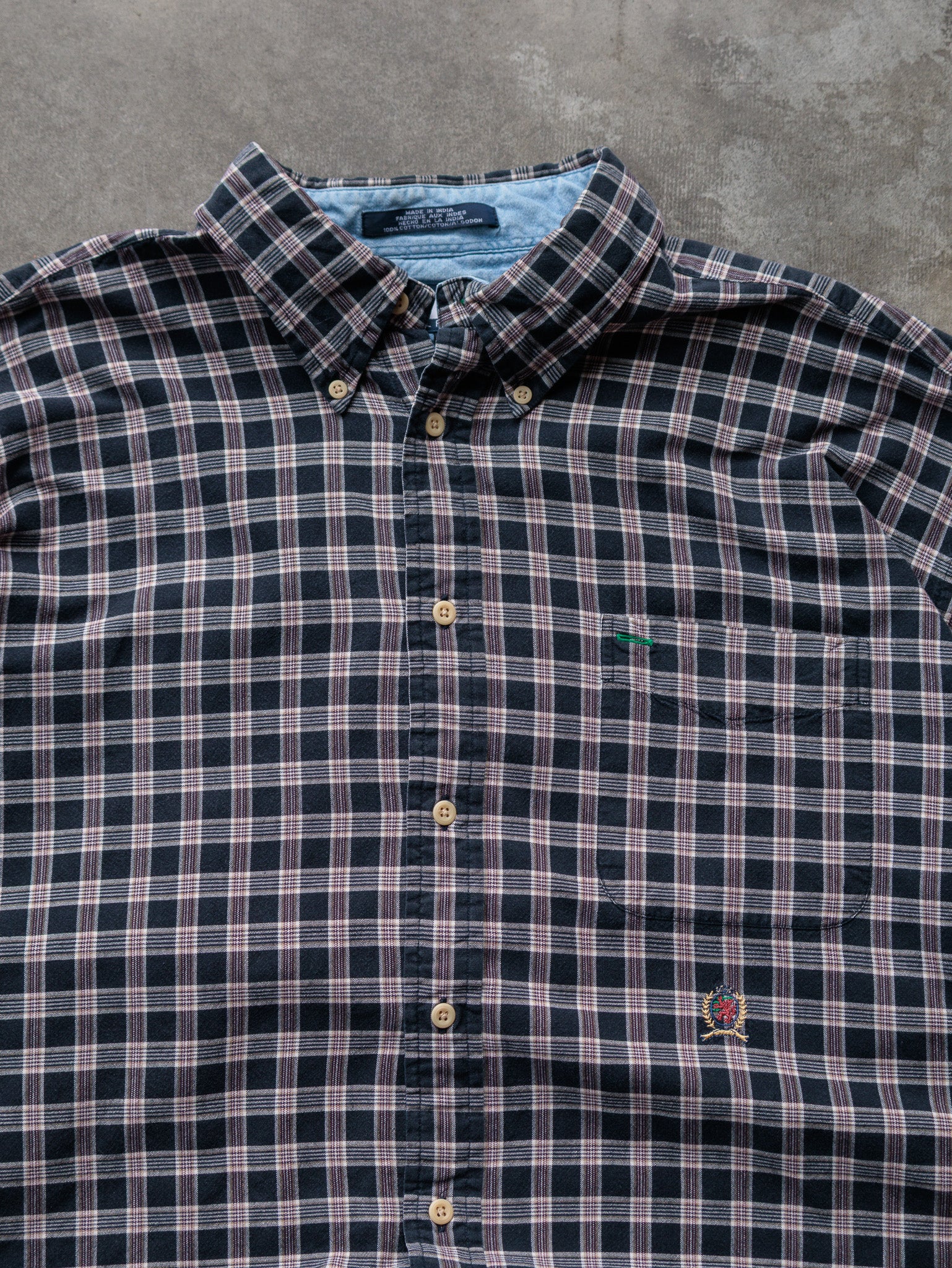 Vintage 90s Black Plaid Tommy Hilfiger Shirt (2XL)
