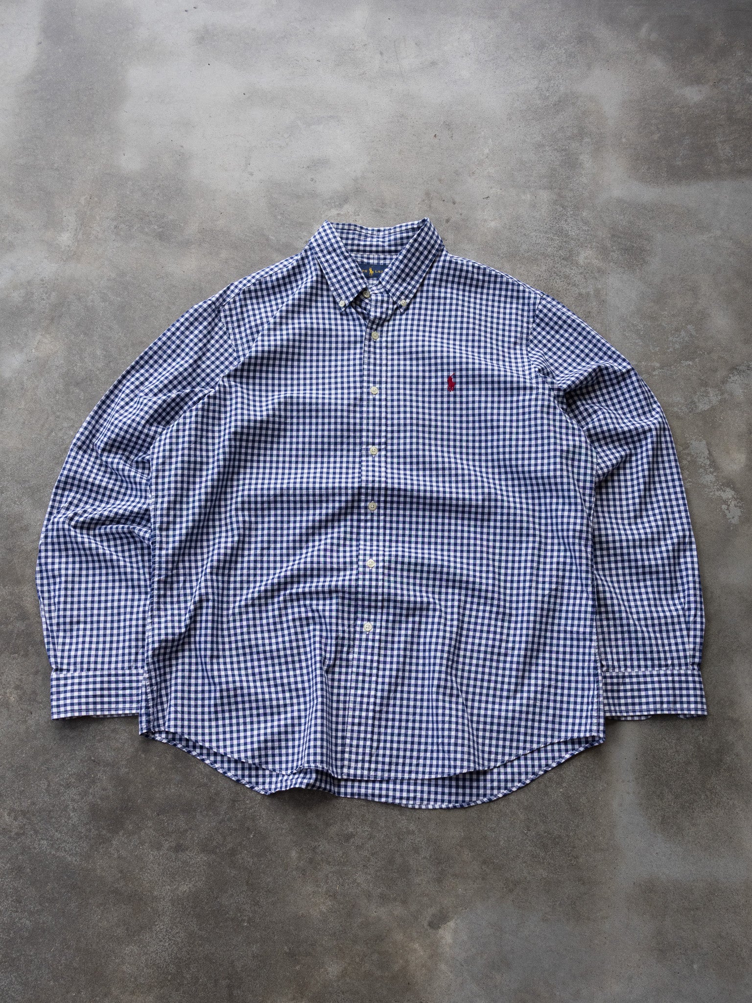 Vintage Blue & White Ralph Lauren Gingham Shirt (XL)