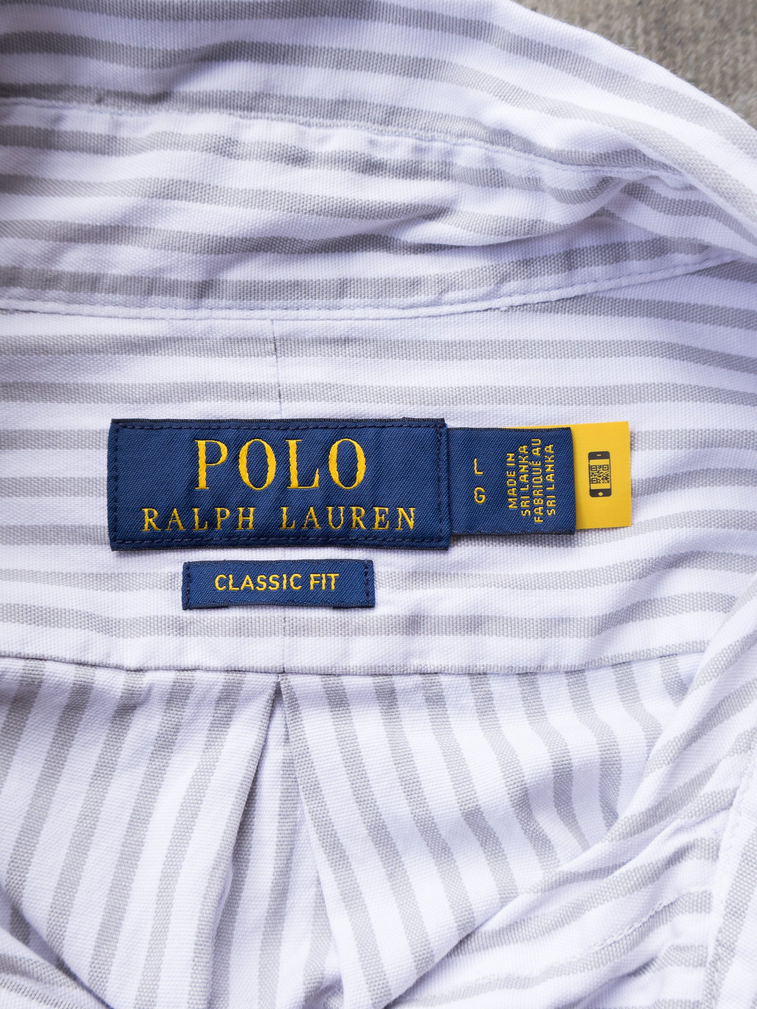 Vintage White & Grey Ralph Lauren Striped Shirt (L)