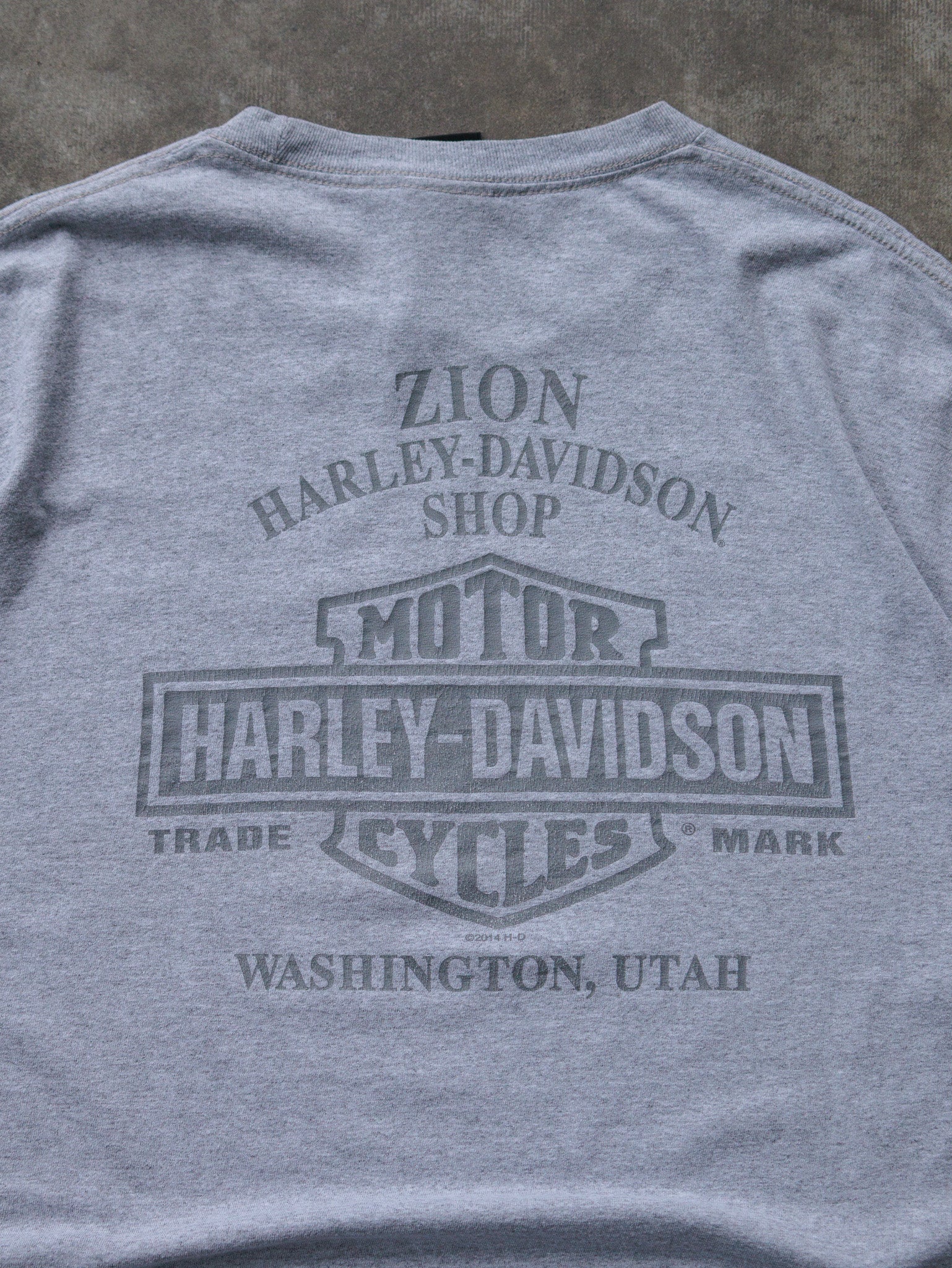 Vintage 2014 Grey Harley-Davidson Zion Washington Utah Tee (2XL)