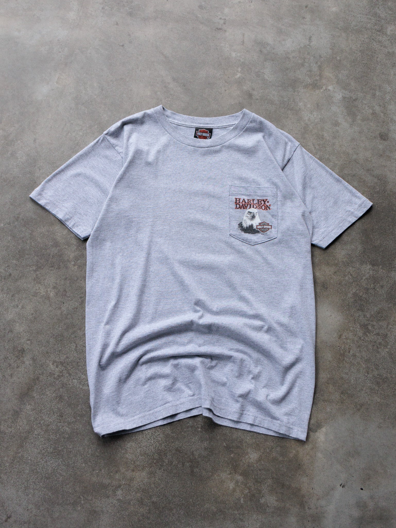 Vintage 00s Grey Harley-Davidson Lewiston Idaho Bald Eagle Pocket Tee (M)