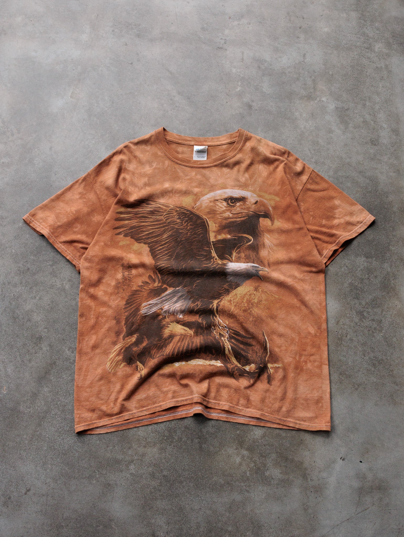 Vintage Orange Tie-Dye Bald Eagle Tee (L)