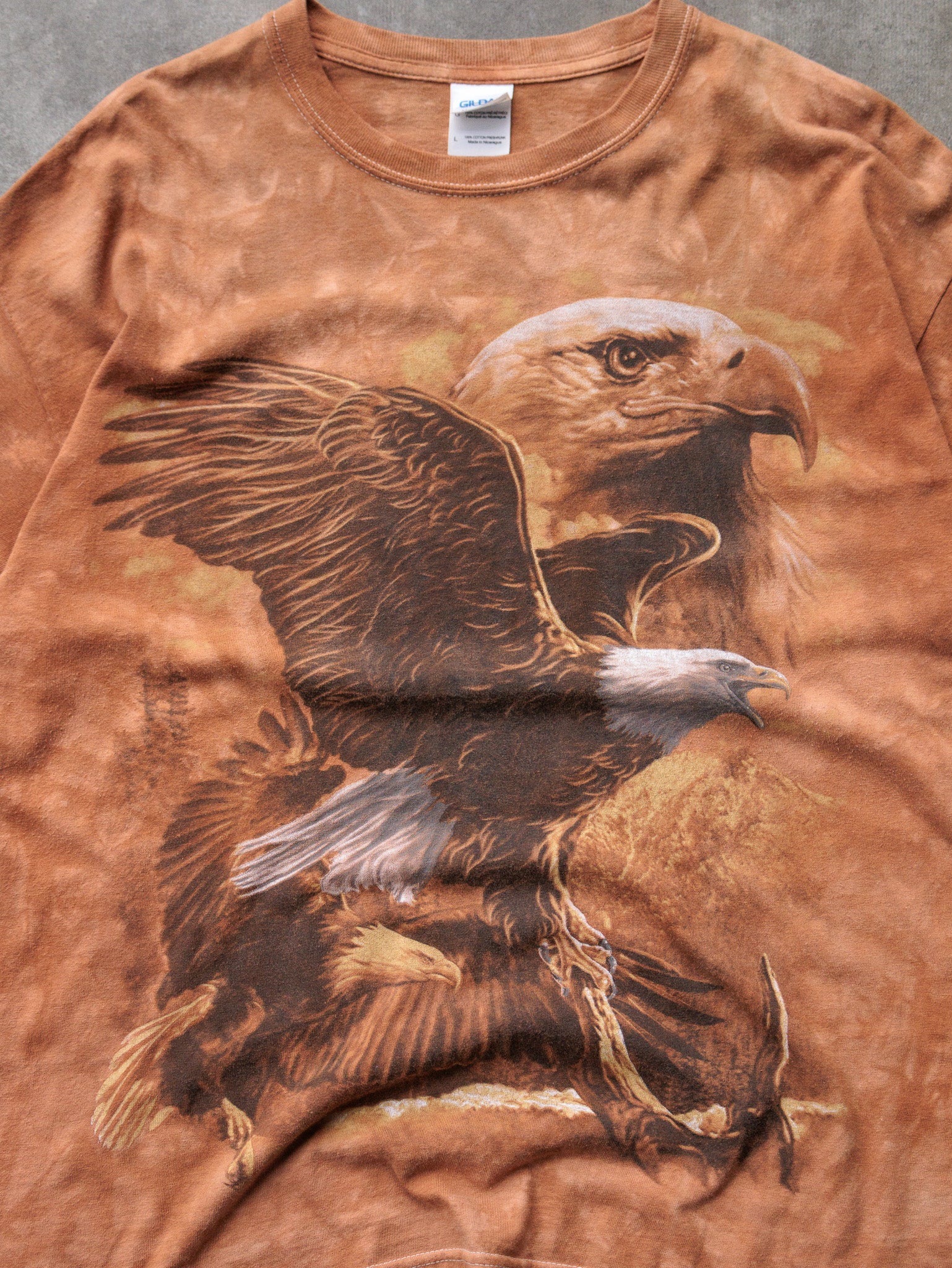 Vintage Orange Tie-Dye Bald Eagle Tee (L)
