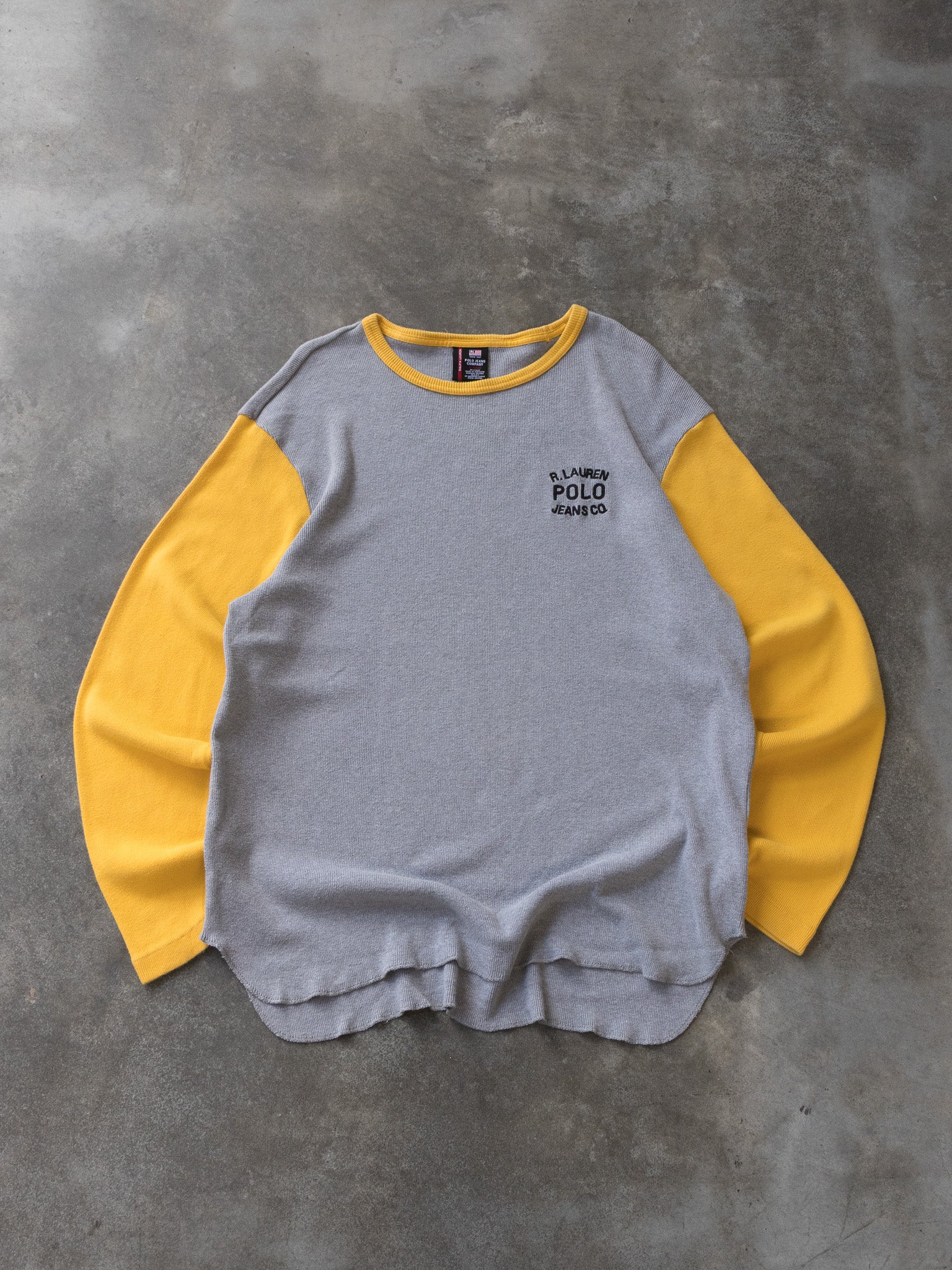 Vintage Grey & Yellow Ralph Lauren Long Sleeve (XL)