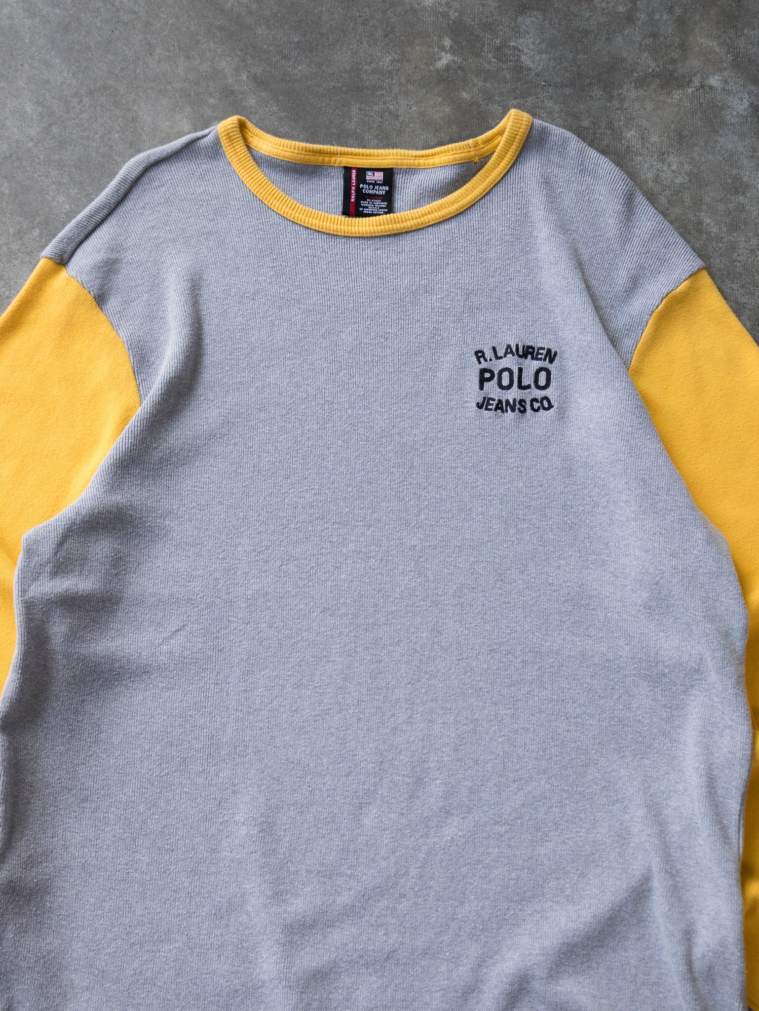 Vintage Grey & Yellow Ralph Lauren Long Sleeve (XL)