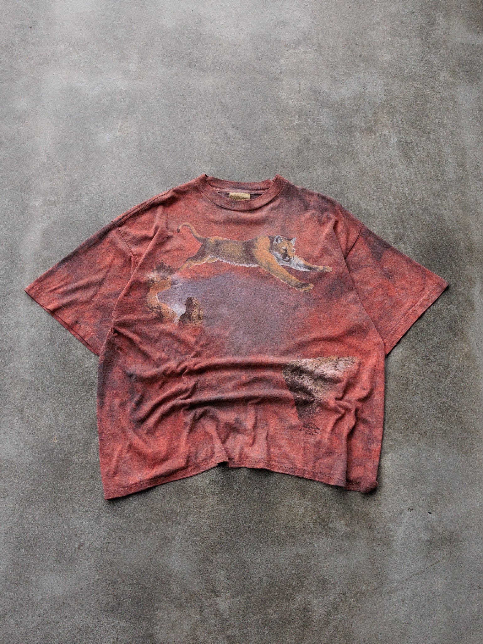 Vintage 90s Red Tie-Dye The Mountain Cougar Tee (-)