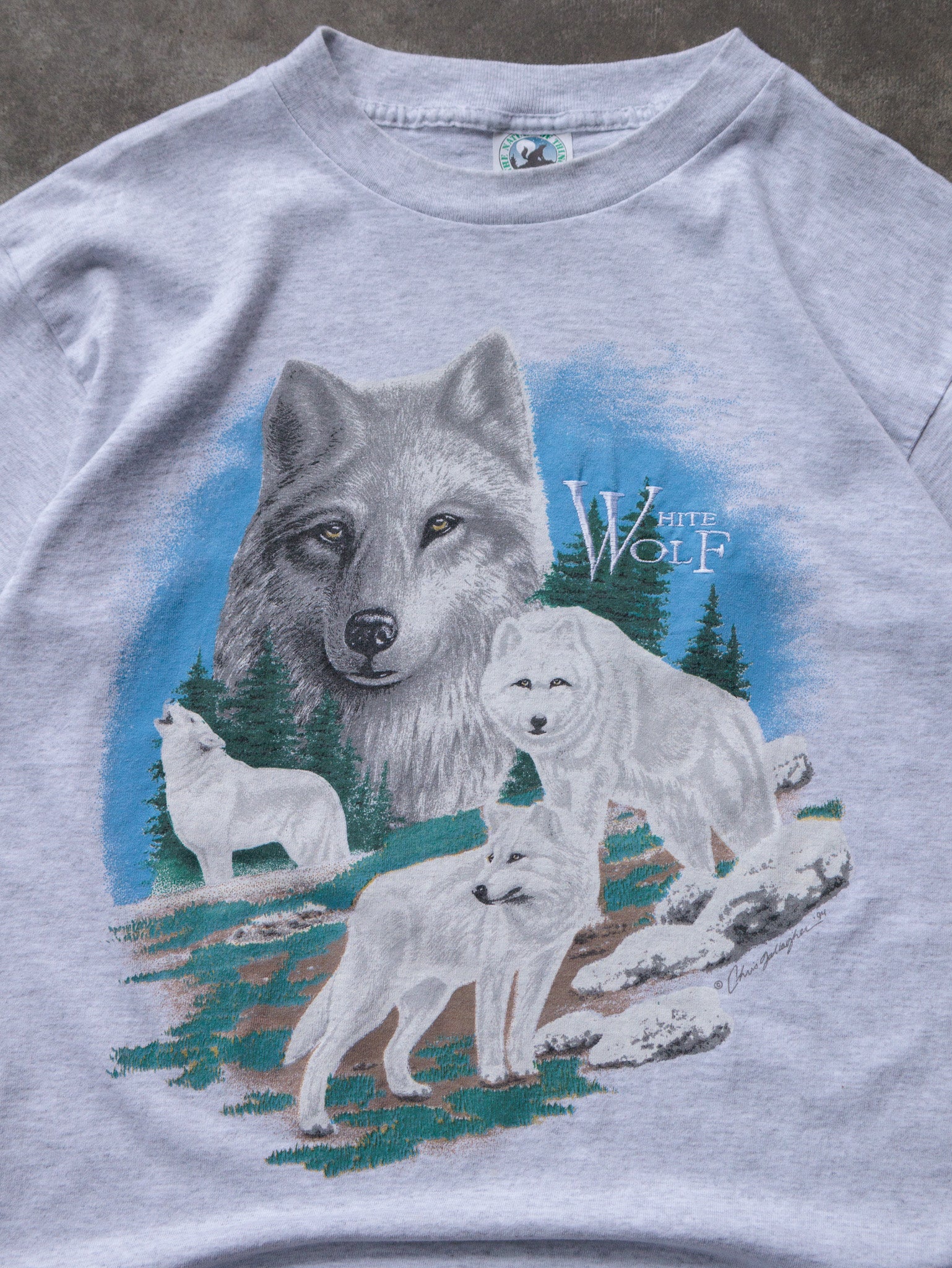 Vintage 90s Grey White Wolf Tee (M)