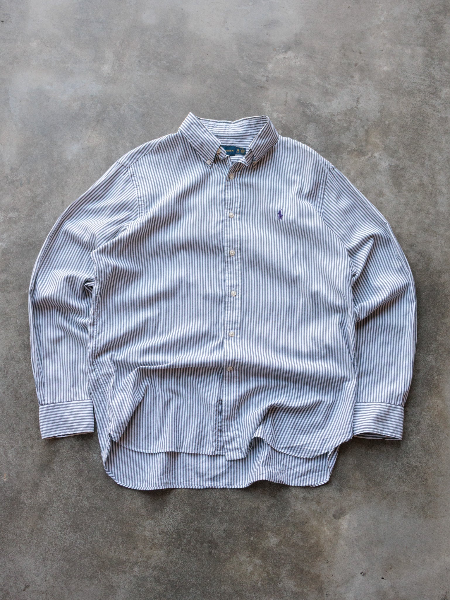 Vintage Grey Striped Ralph Lauren Long Sleeve Shirt (L)