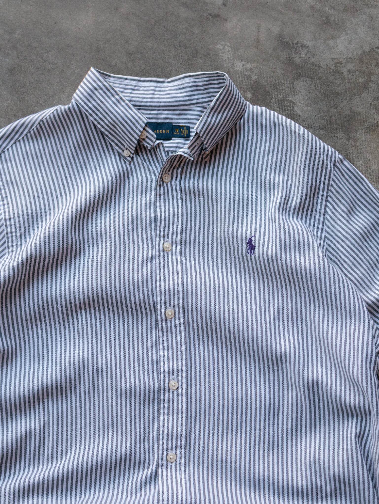Vintage Grey Striped Ralph Lauren Long Sleeve Shirt (L)