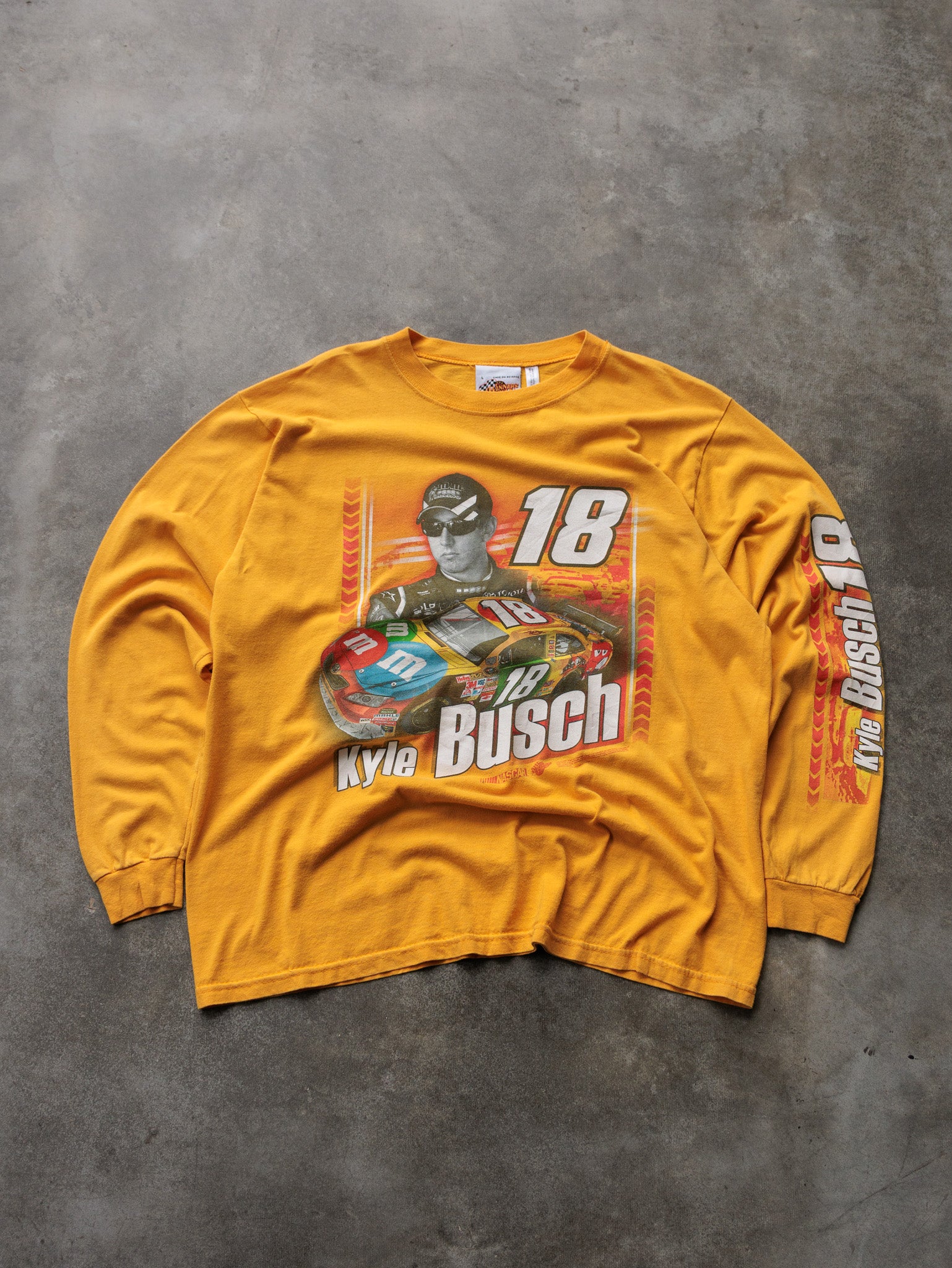 Vintage 2008 Yellow NASCAR Kyle Busch Long Sleeve Tee (L)