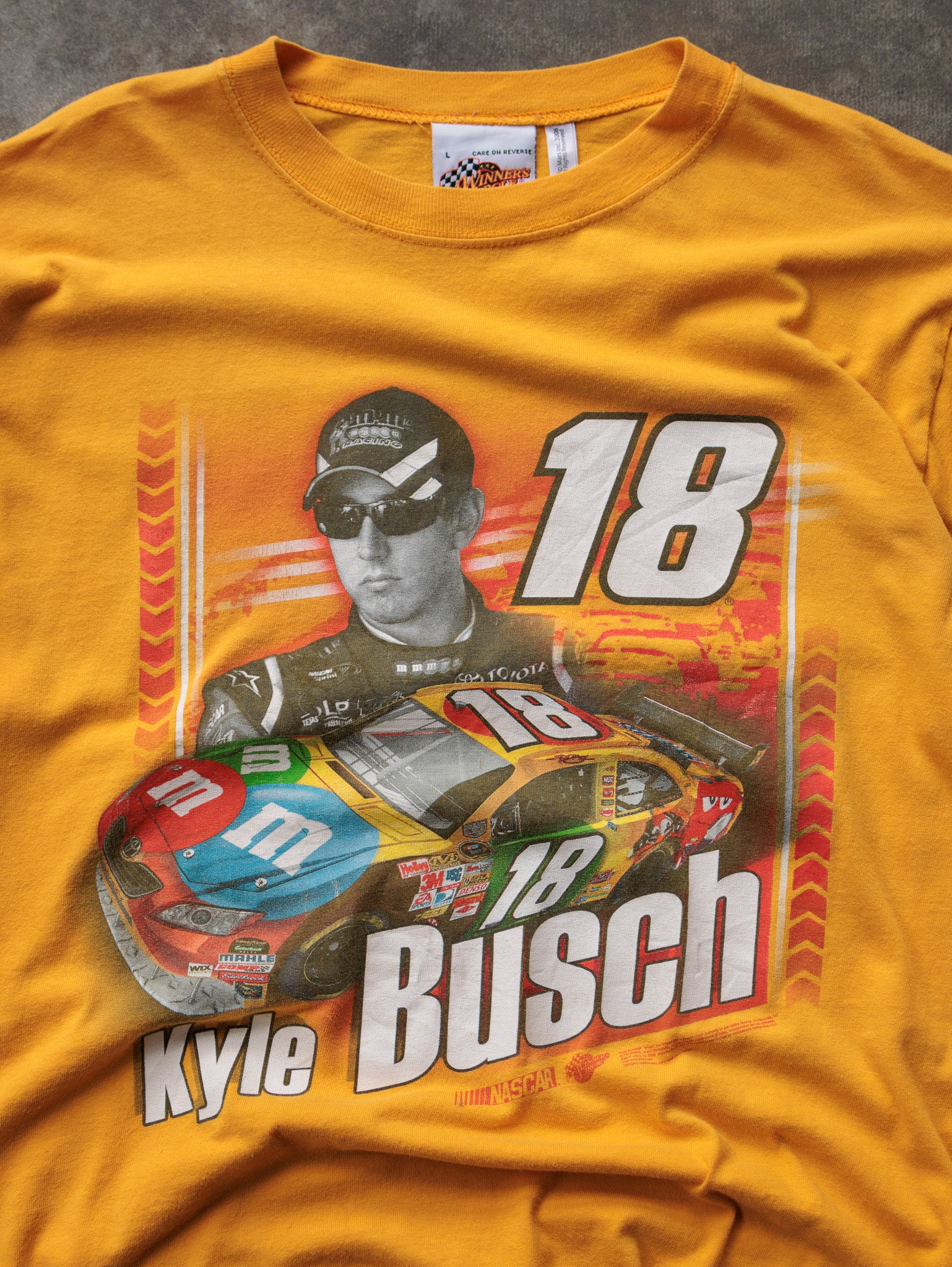 Vintage 2008 Yellow NASCAR Kyle Busch Long Sleeve Tee (L)