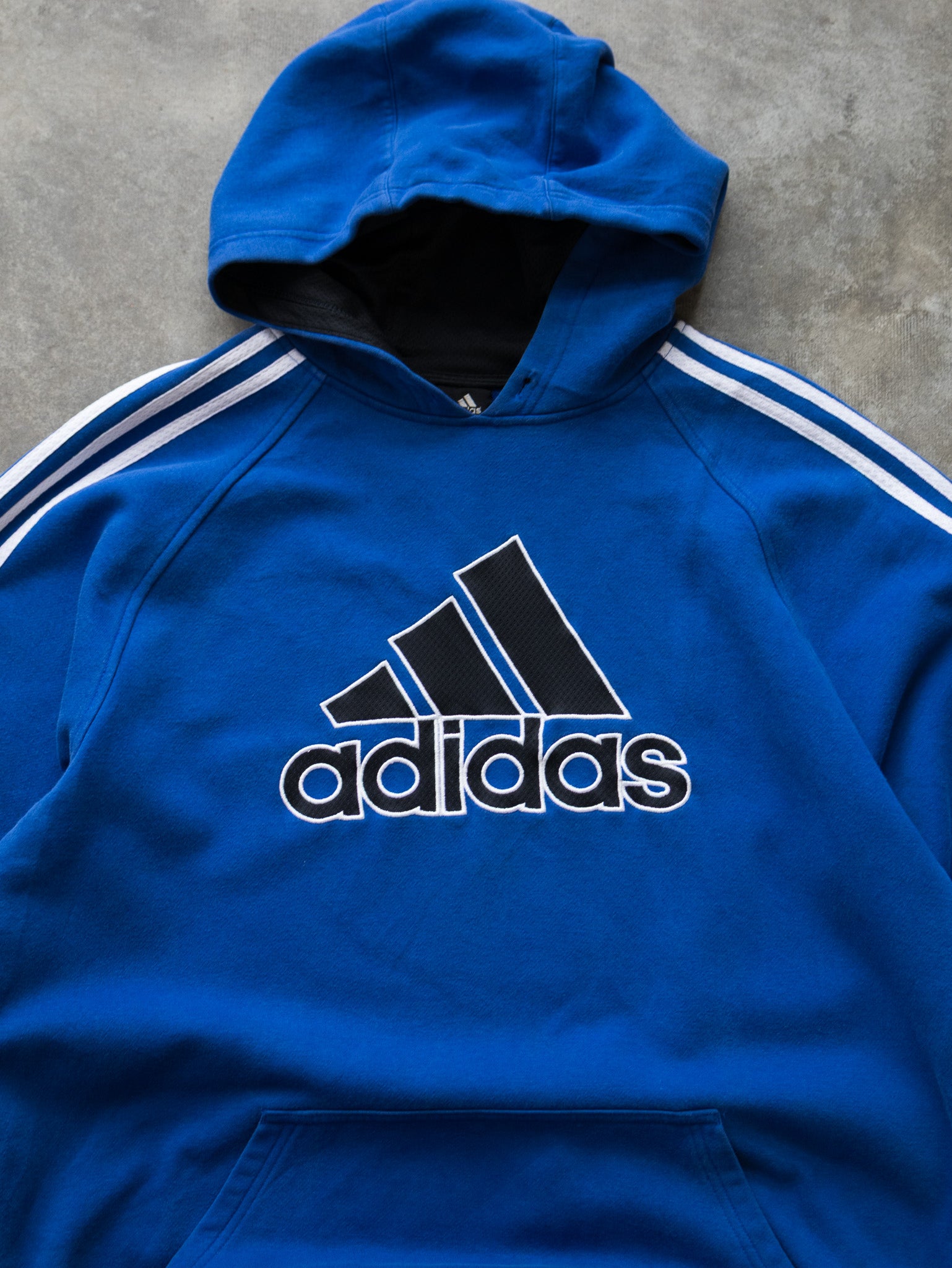 Vintage Blue Adidas 3-Stripe Hoodie (L)