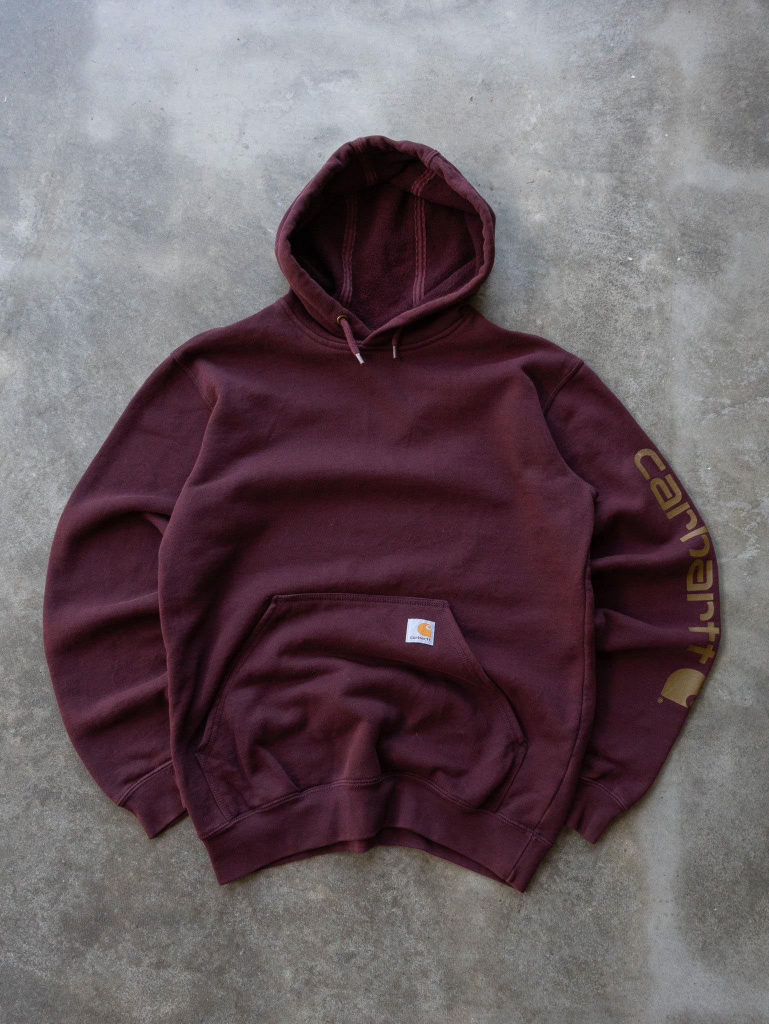 Vintage Burgundy Carhartt Spell Out Hoodie (S)