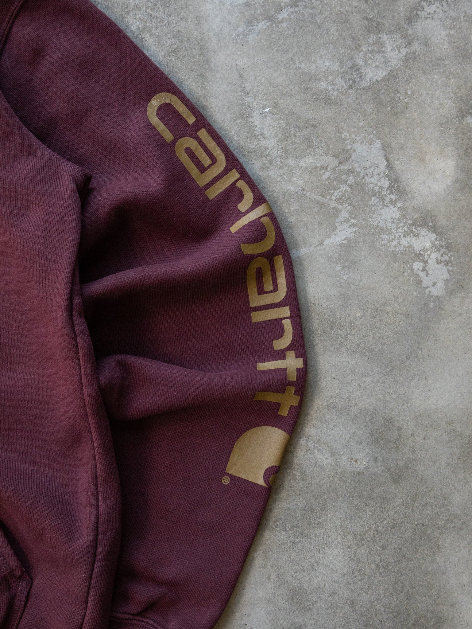 Vintage Burgundy Carhartt Spell Out Hoodie (S)