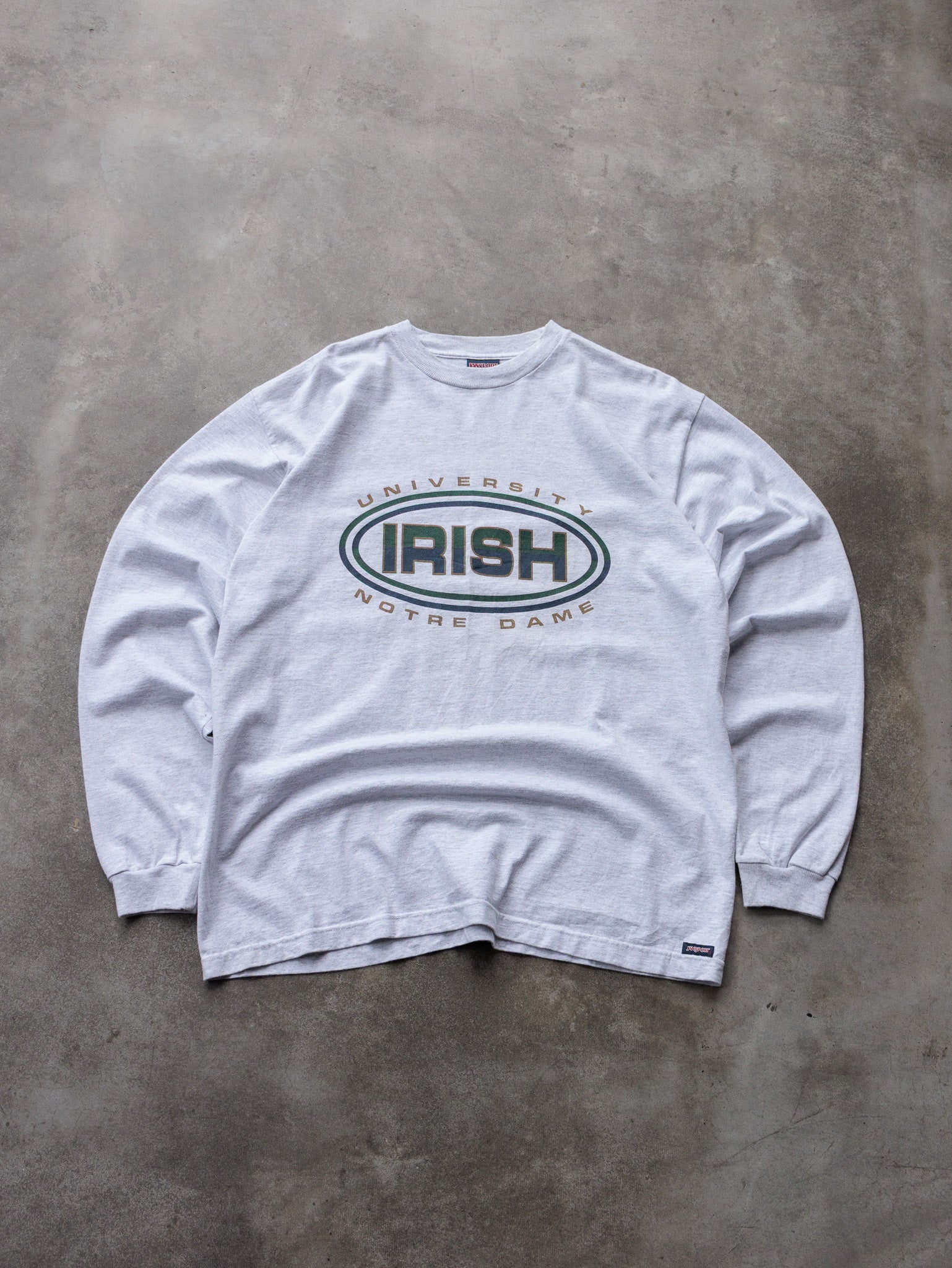 Vintage 90s Grey Notre Dame Fighting Irish Jansport Long Sleeve Tee (L)