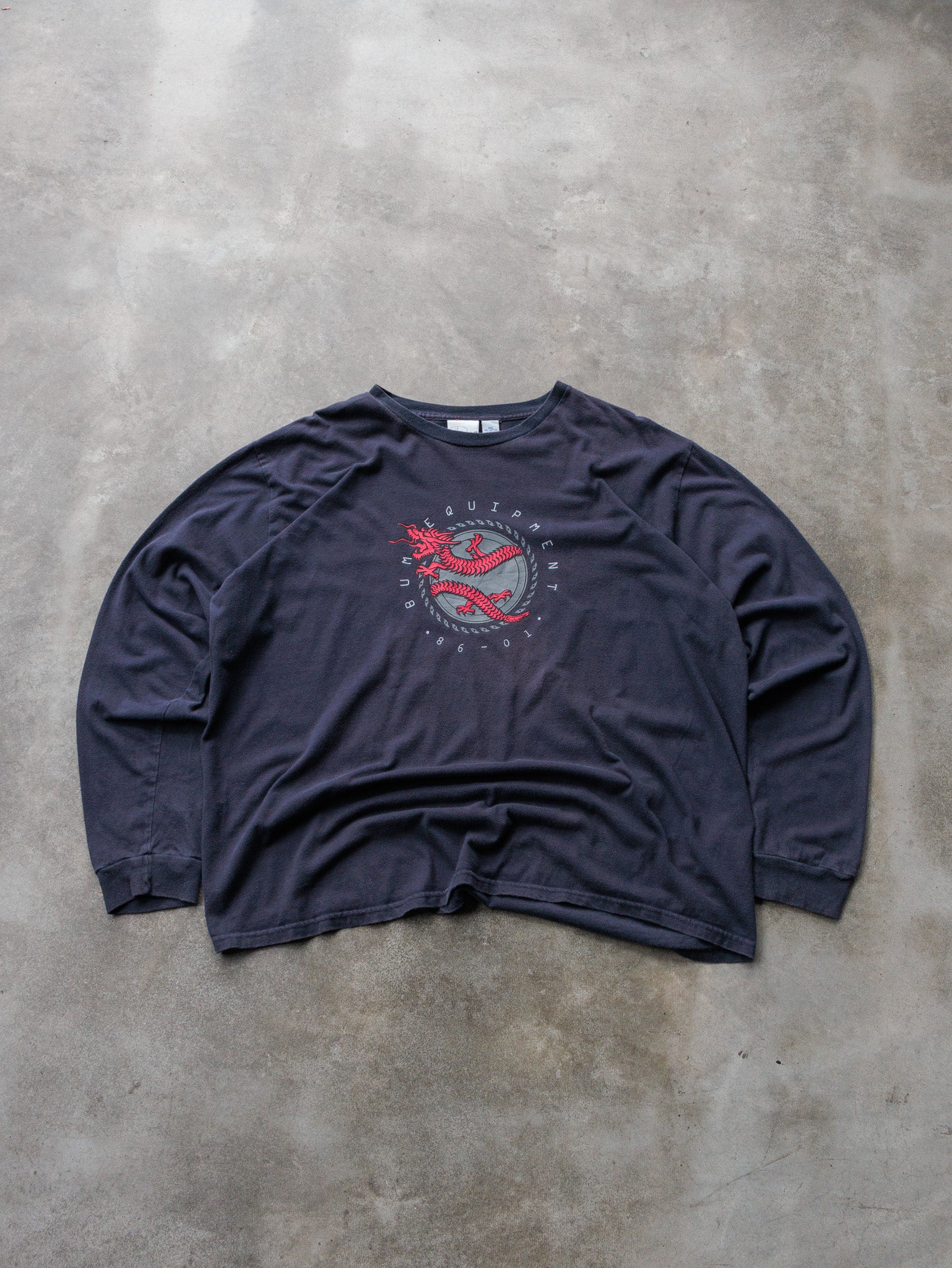 Vintage 90s Navy B.U.M. Equipment Dragon Long Sleeve Tee (2XL)