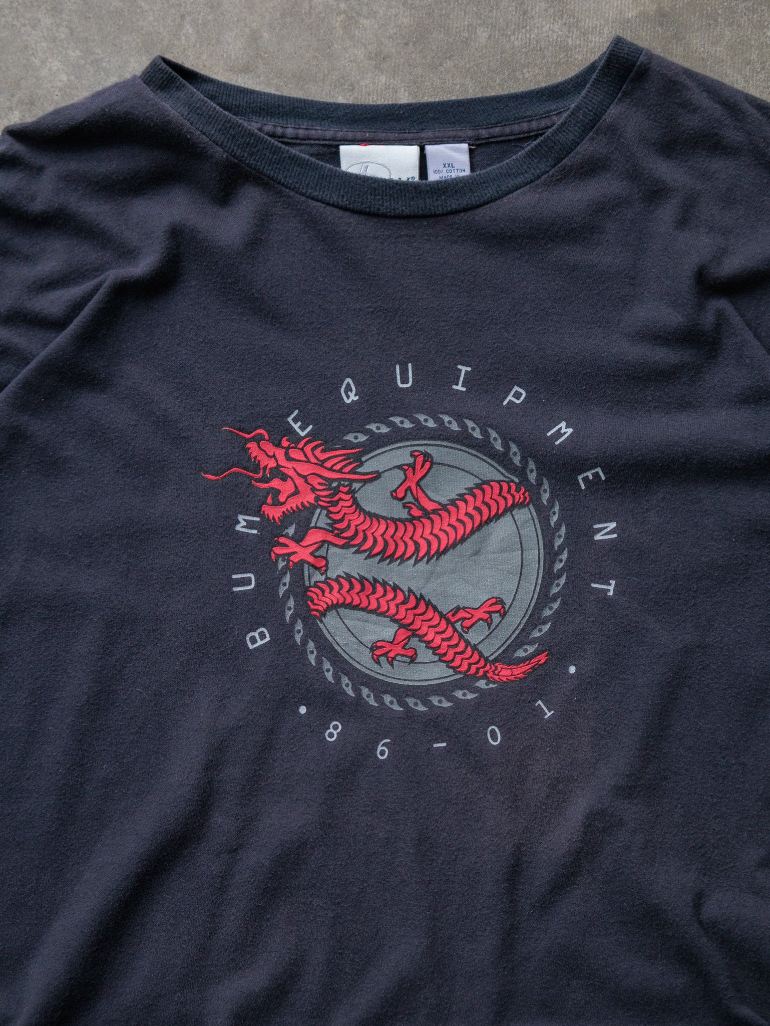 Vintage 90s Navy B.U.M. Equipment Dragon Long Sleeve Tee (2XL)