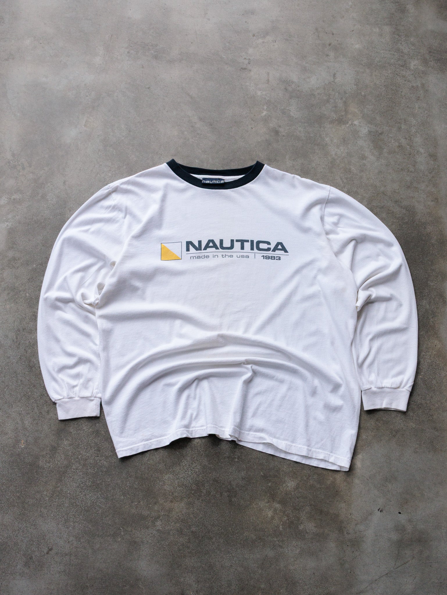 Vintage 90s White Nautica Long Sleeve Tee (M)