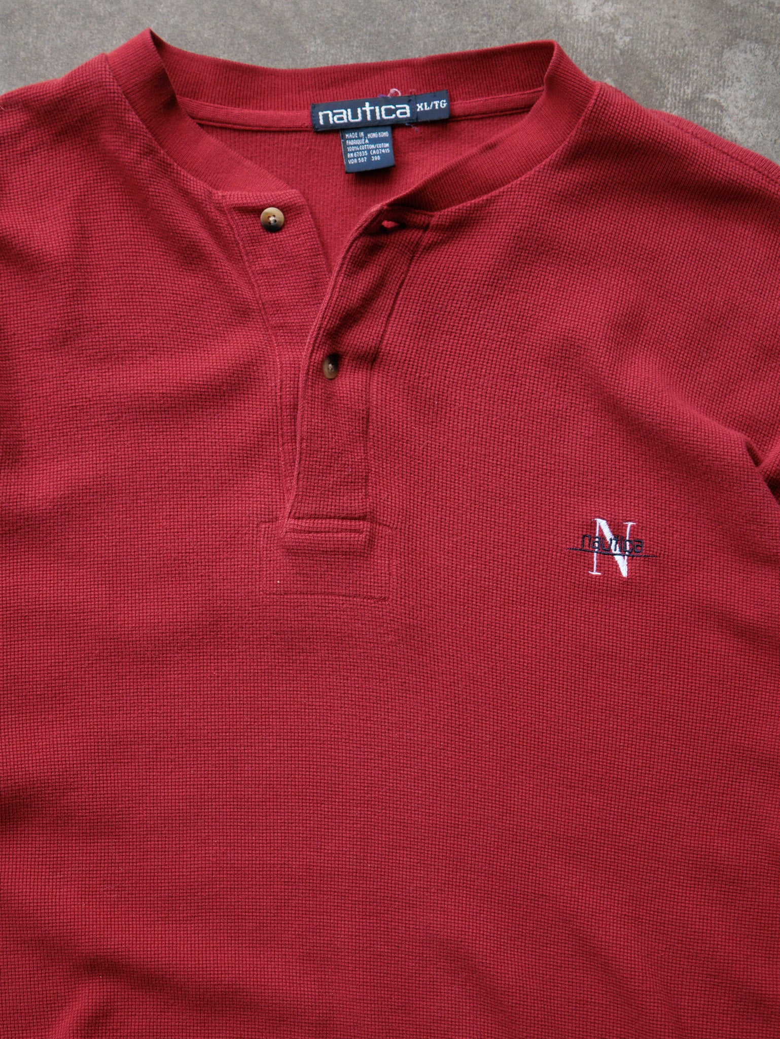 Vintage 90s Red Nautica Henley Shirt (XL)