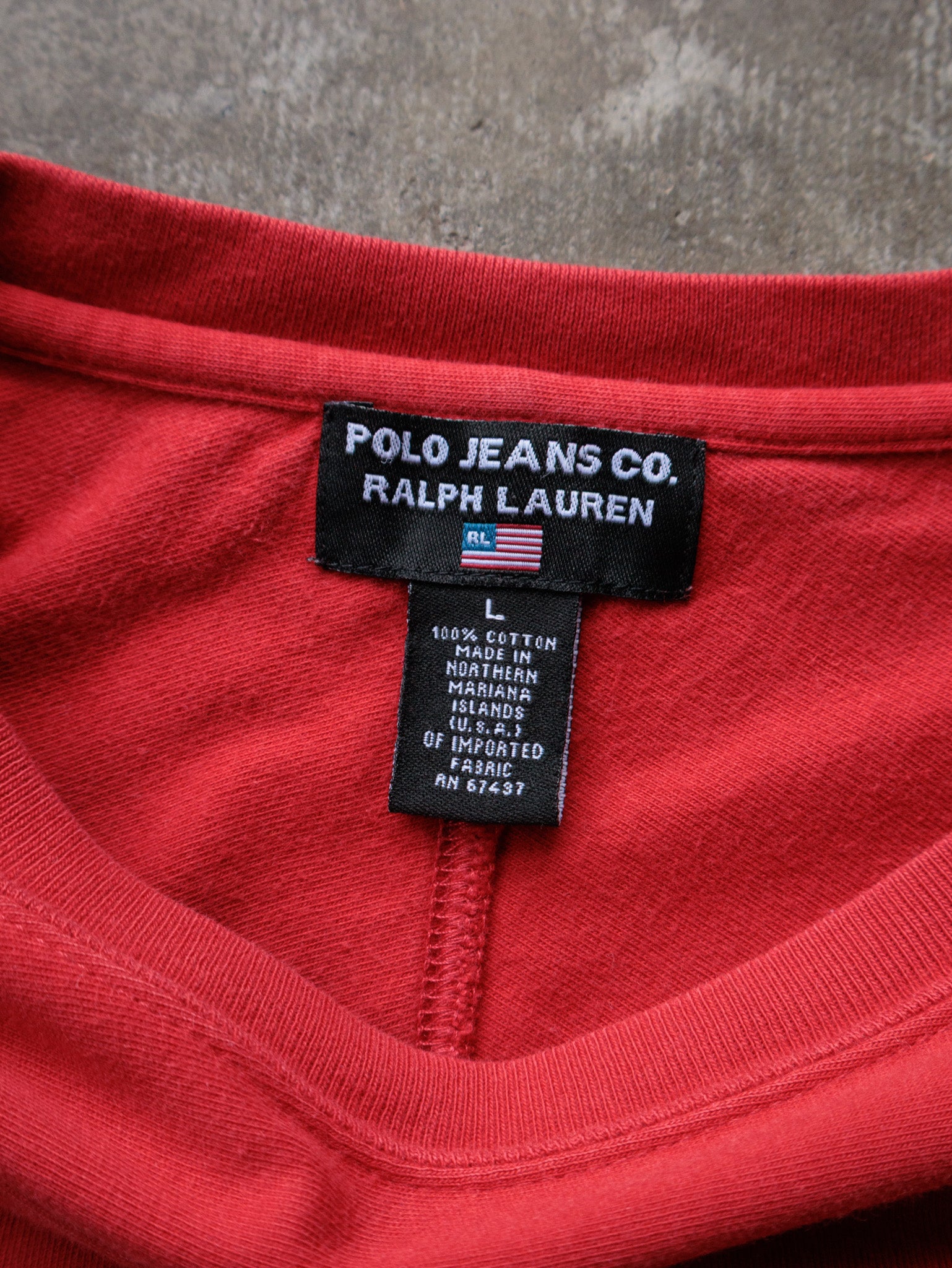 Vintage 90s Red Polo Jeans Co Long Sleeve Tee (L)